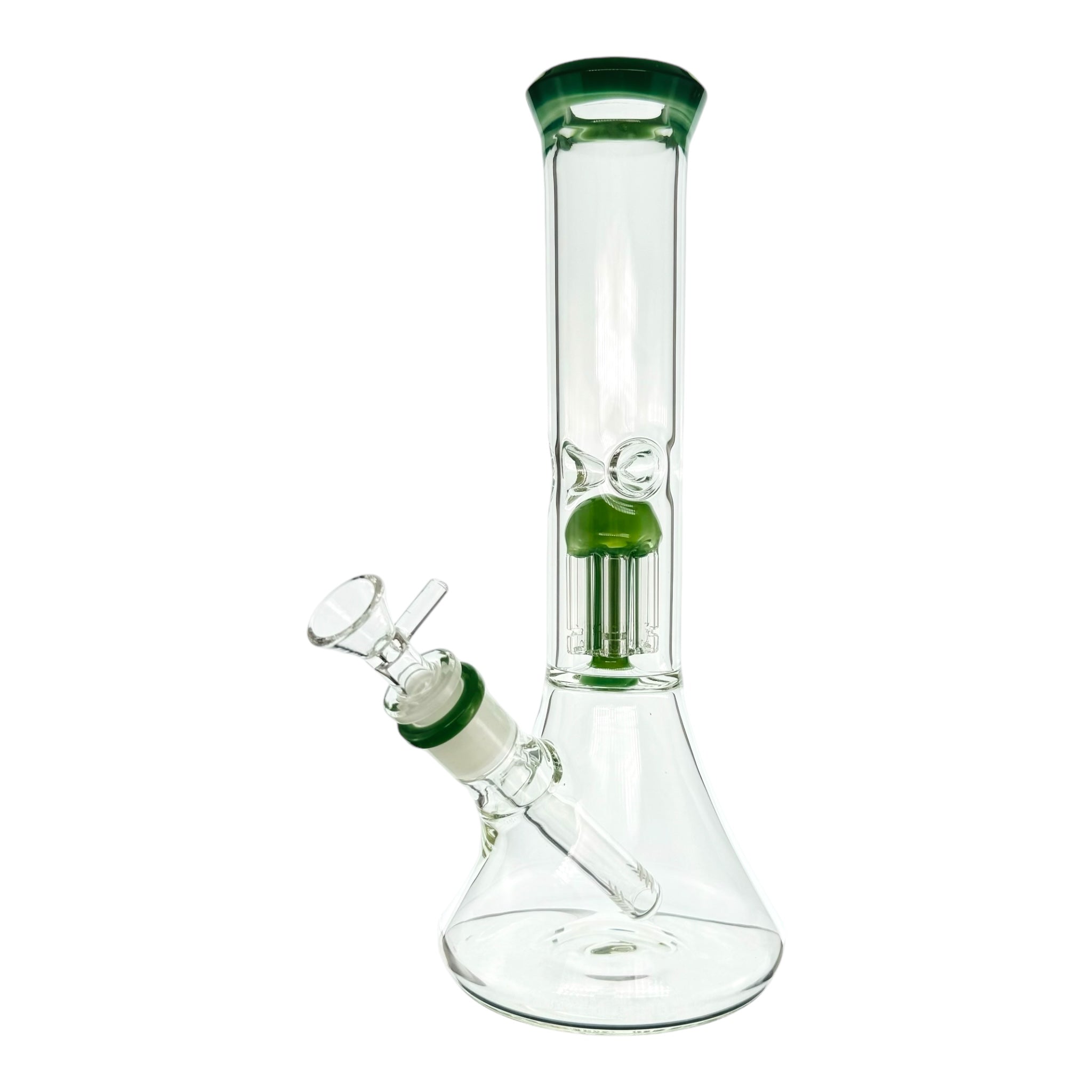 Clear Beaker Bong With Green Tree Perc And Mouthpiece