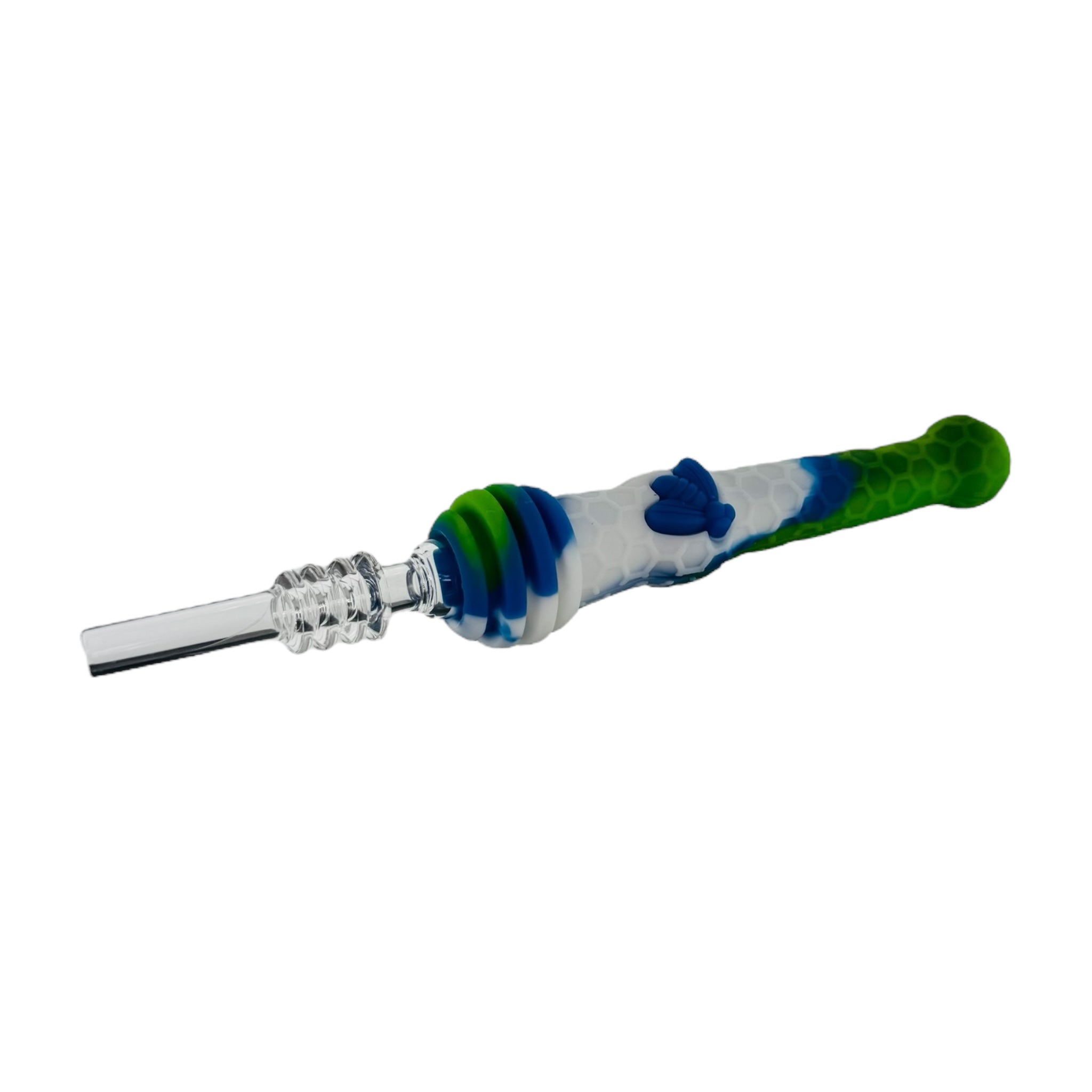 Silicone Nectar Collector With Quartz Tip 14mm Blue Green And White With Honeybee