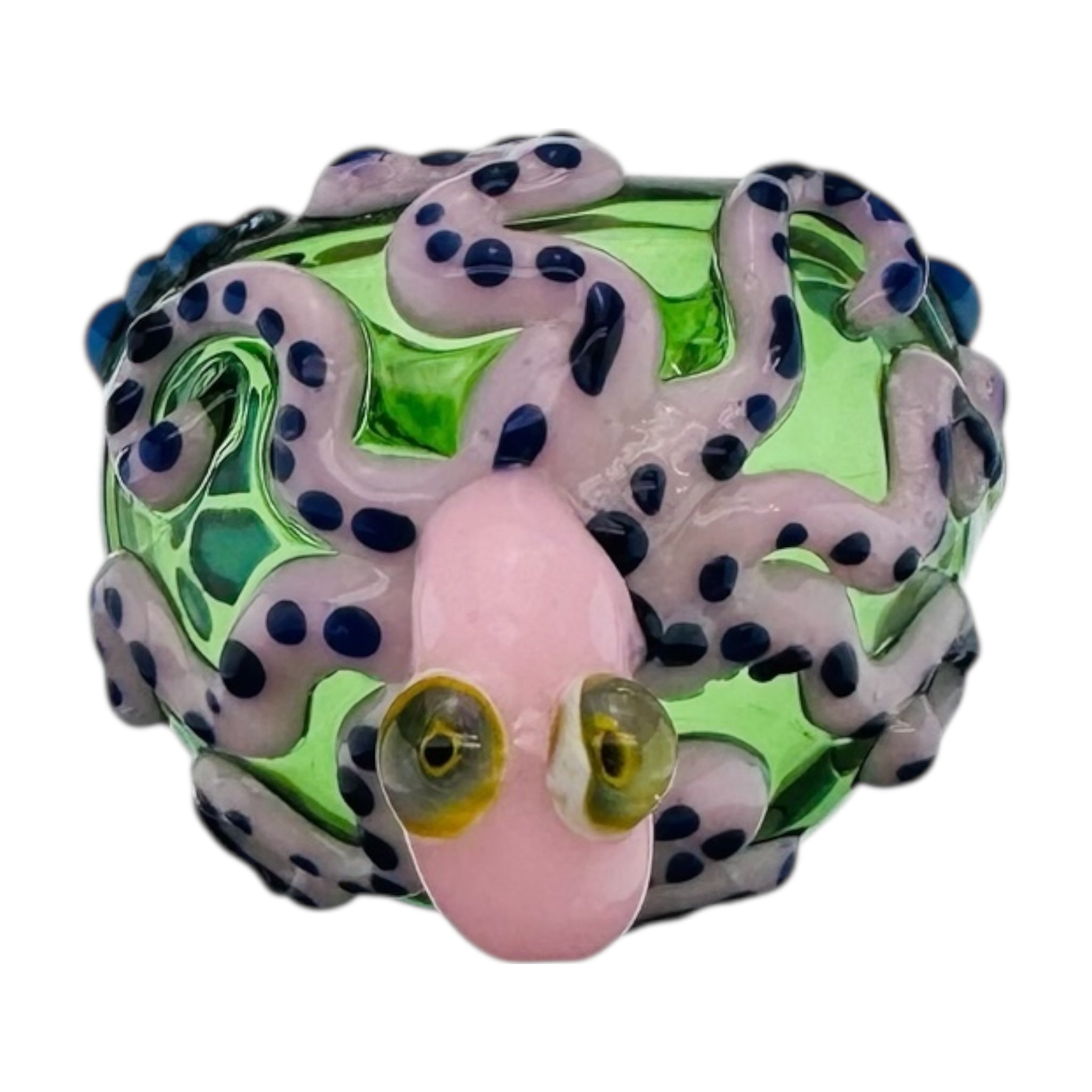 Green Glass Hand Pipe With Pink Octopus