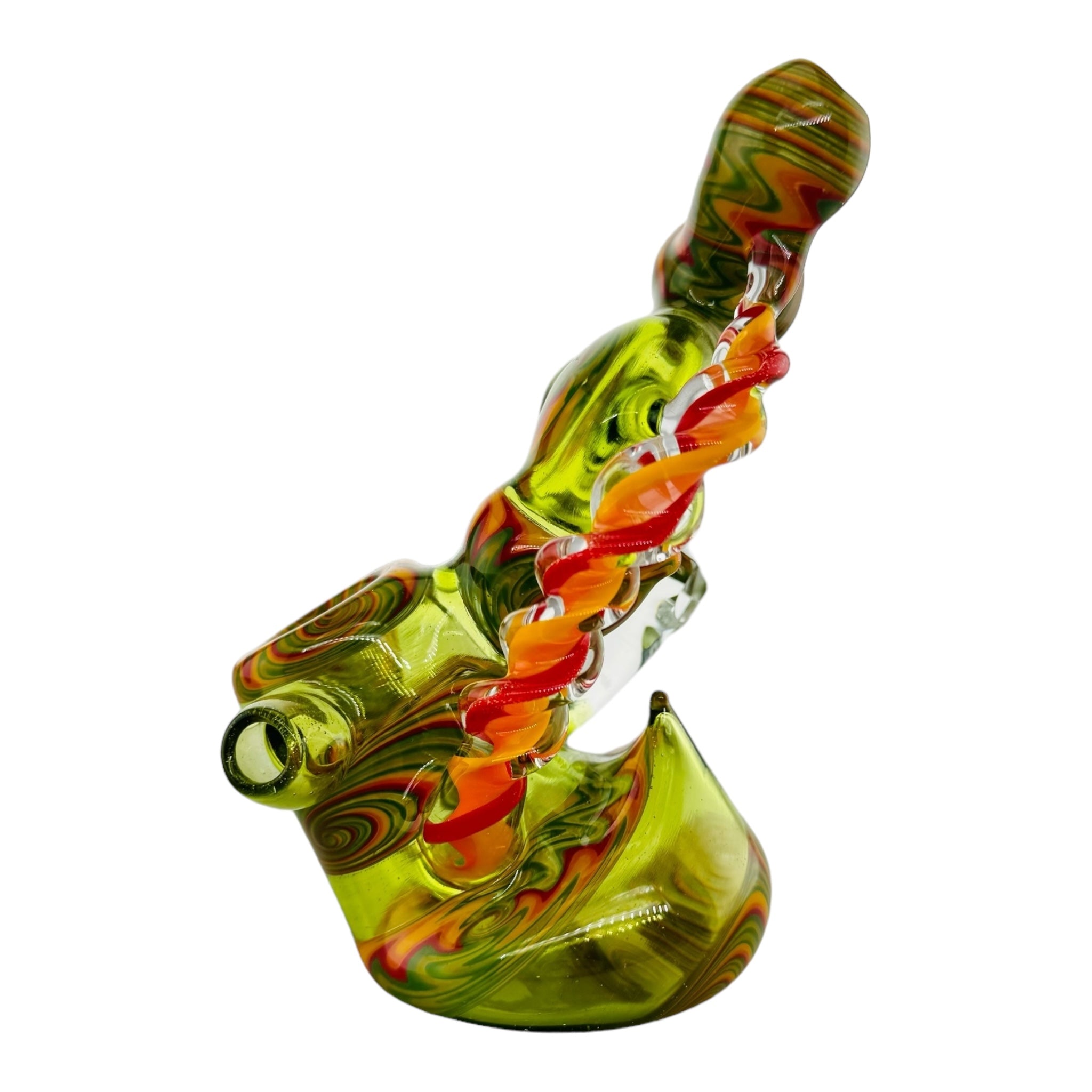 Green And Rasta Wig Wag Linework heady glass Hand Pipe With Crystal for sale