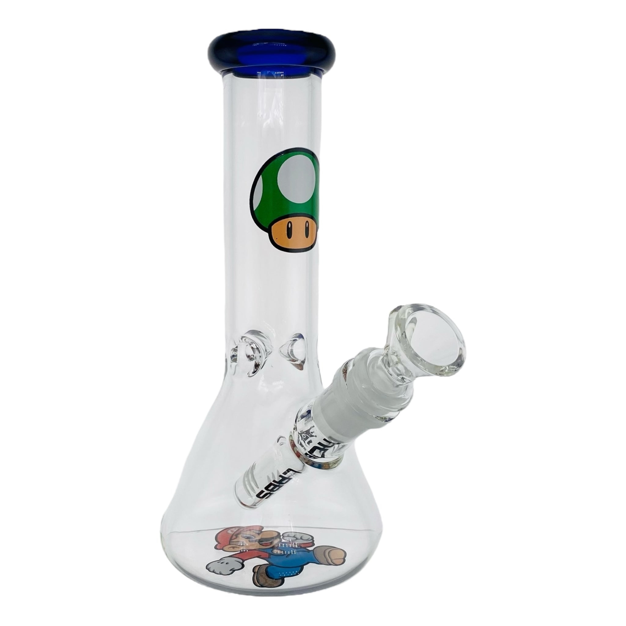 cute mini mario and green one up mushroom clear glass bong 8 inches tall