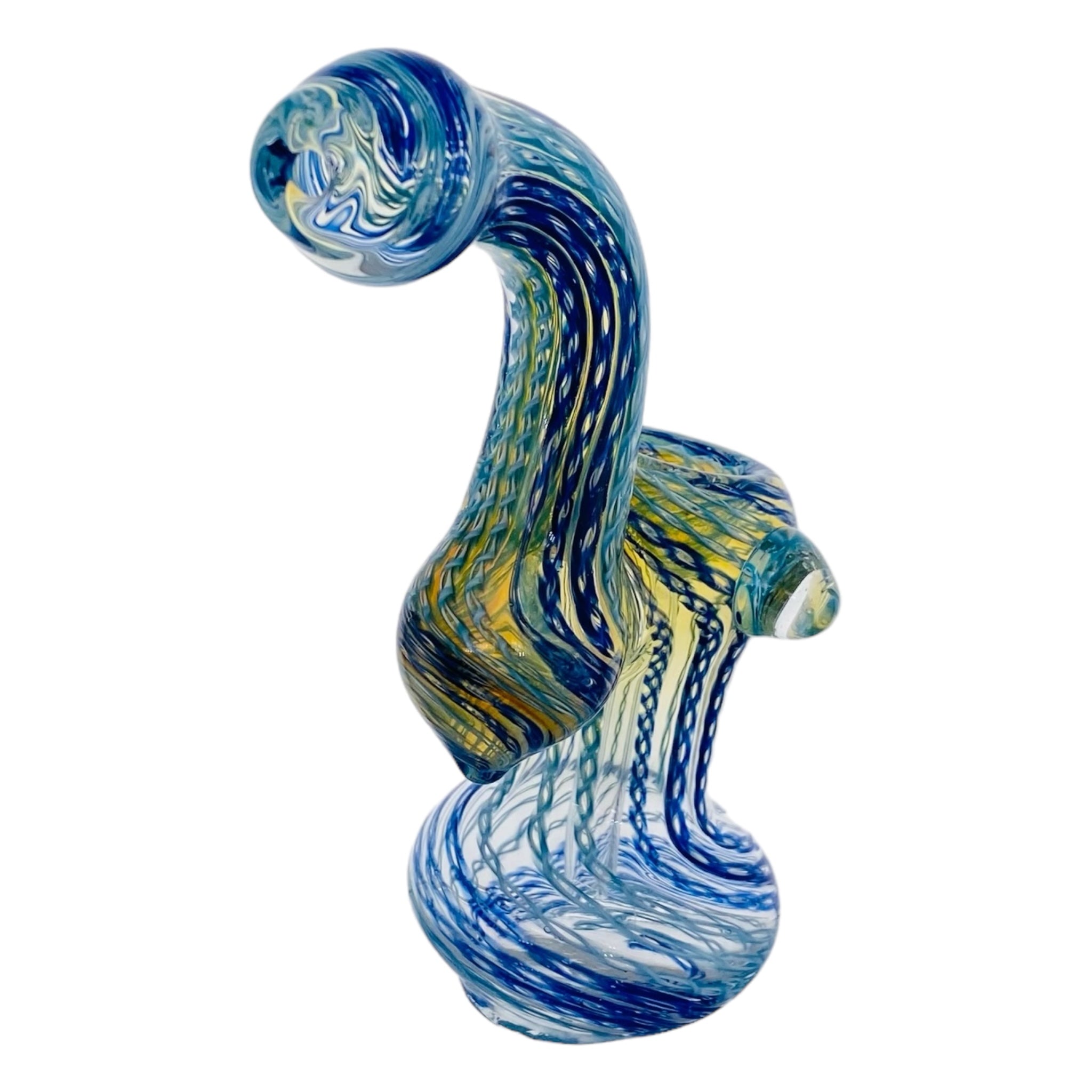 Blue And White Twisted Linework Stand Up Bubbler Water Pipe for weed