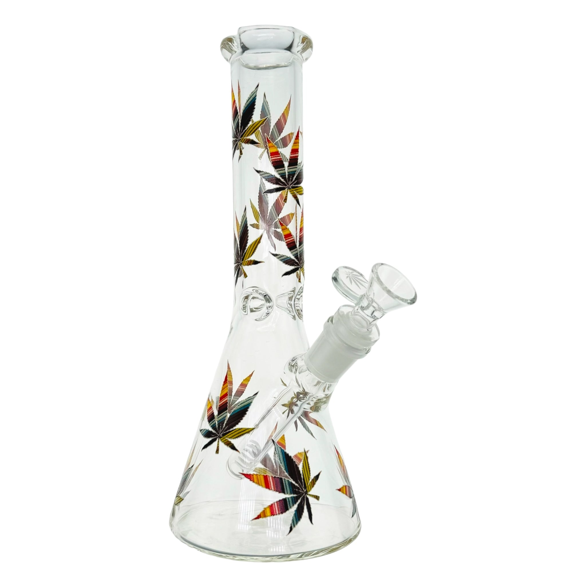 10 Inch Clear Beaker Glass Bong With Multi Color Leafs