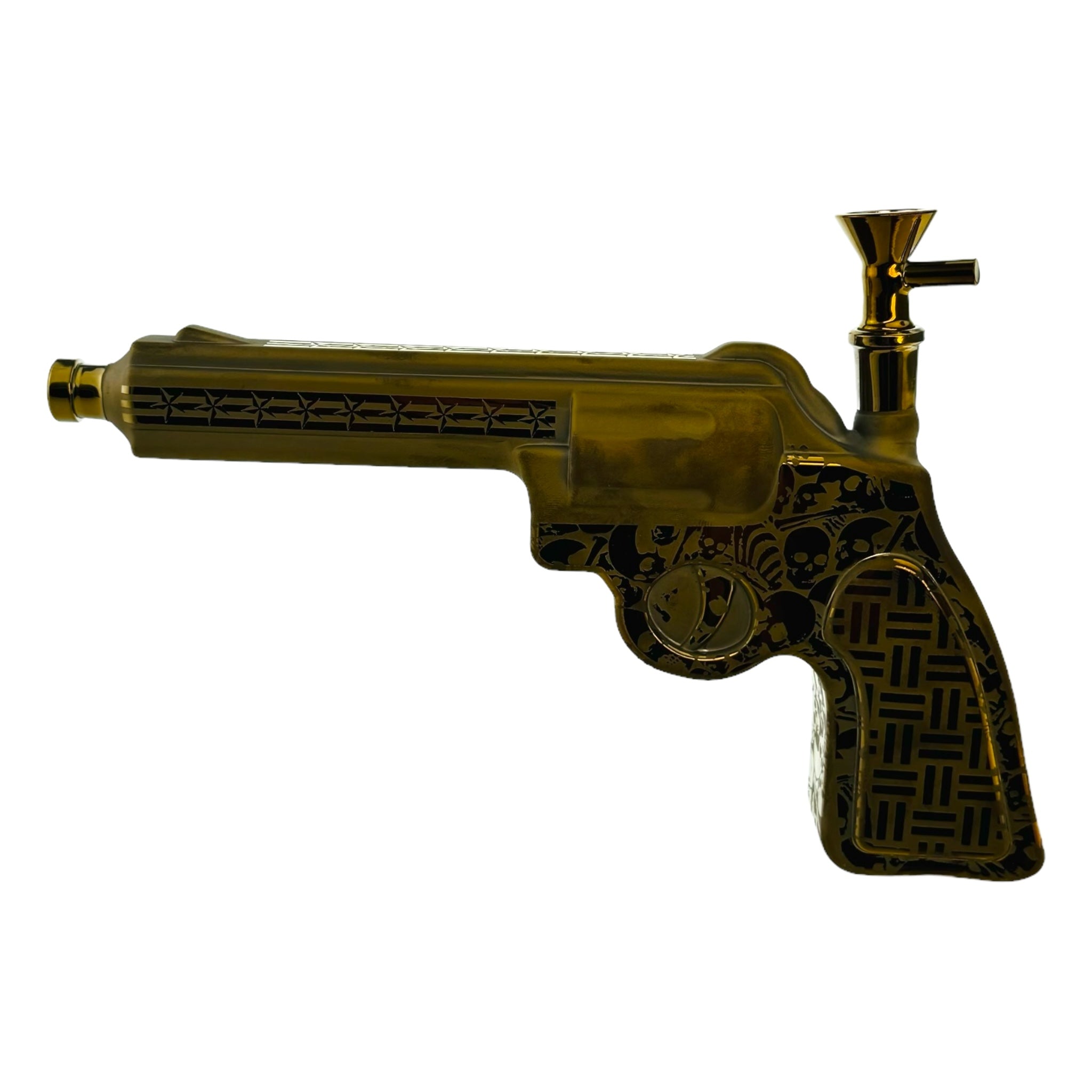 Gold Hand Gun Bong With Skulls