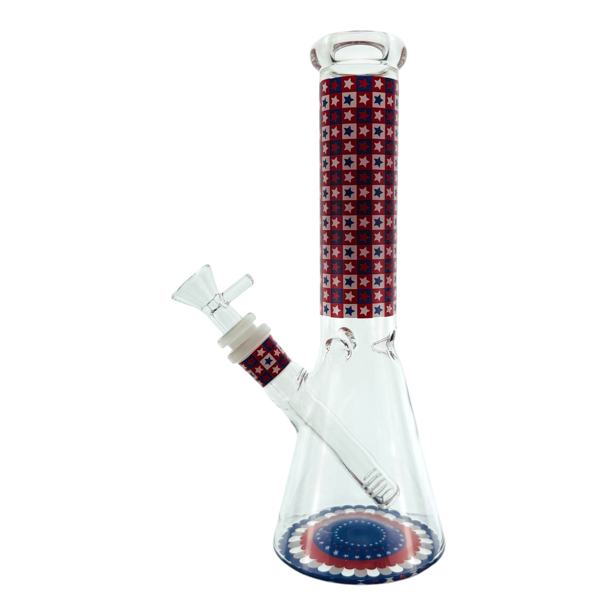 Patriotic Beaker Glass Bong With Red White And Blue Stars 10 Inch