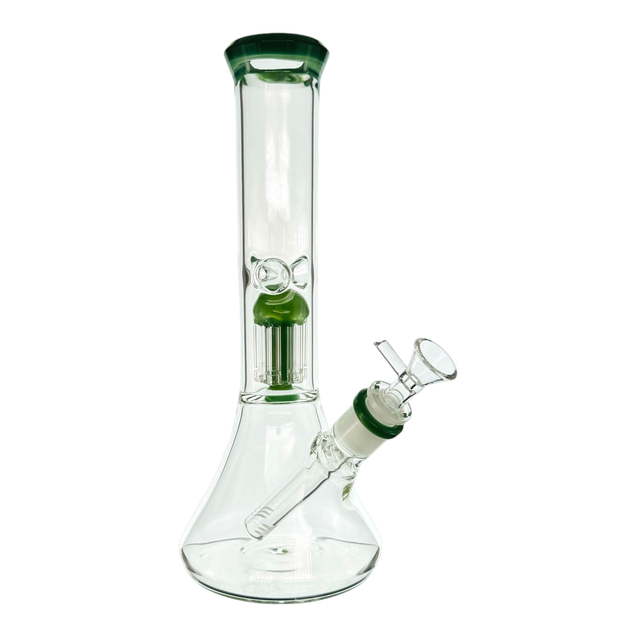 Clear Beaker Bong With Green Tree Perc And Mouthpiece