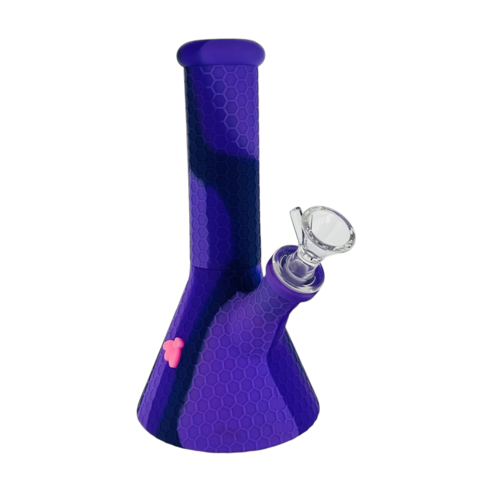 8 Inch Purple Camo Silicone Beaker Bong With Pink Bee