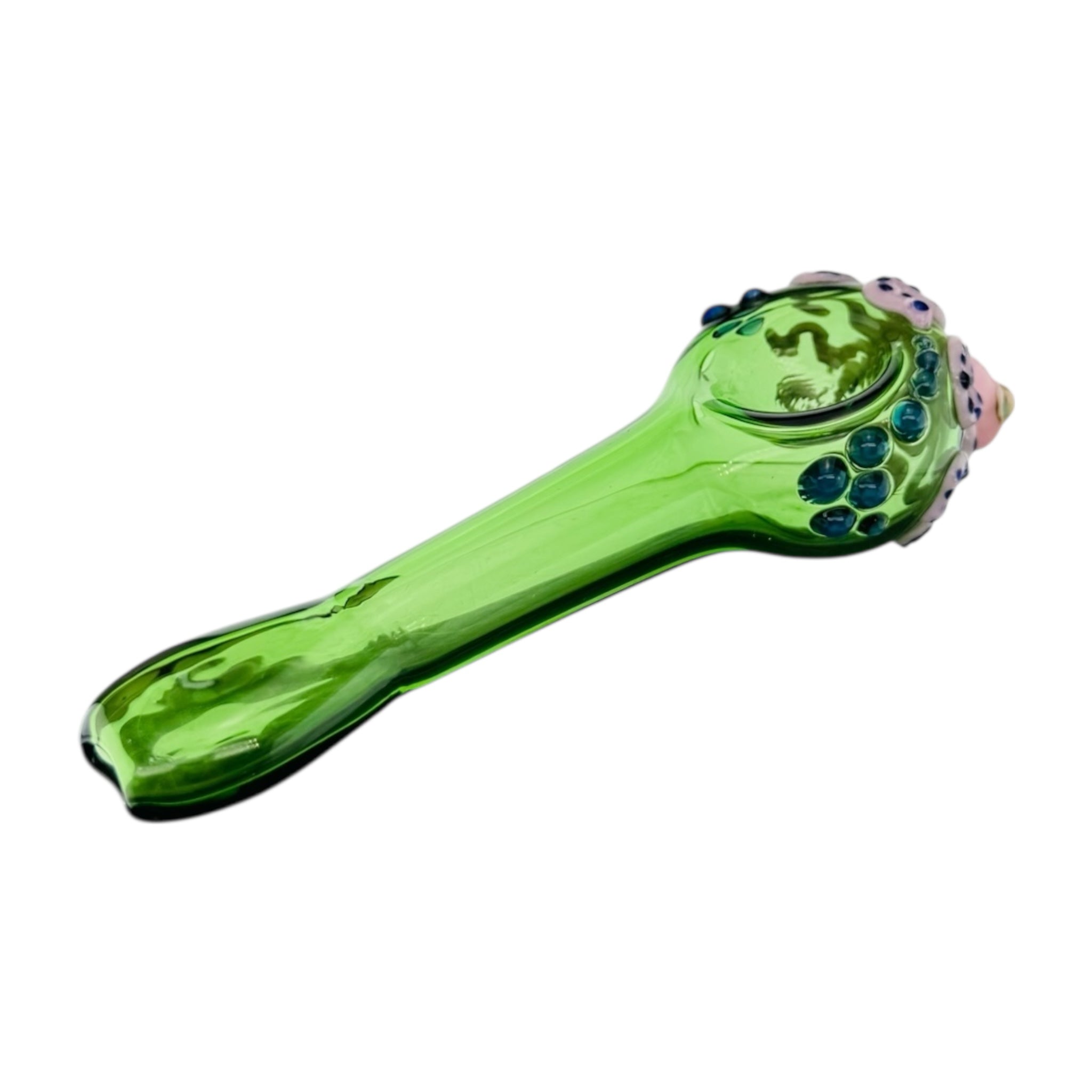 Green Glass Hand Pipe With Pink Octopus