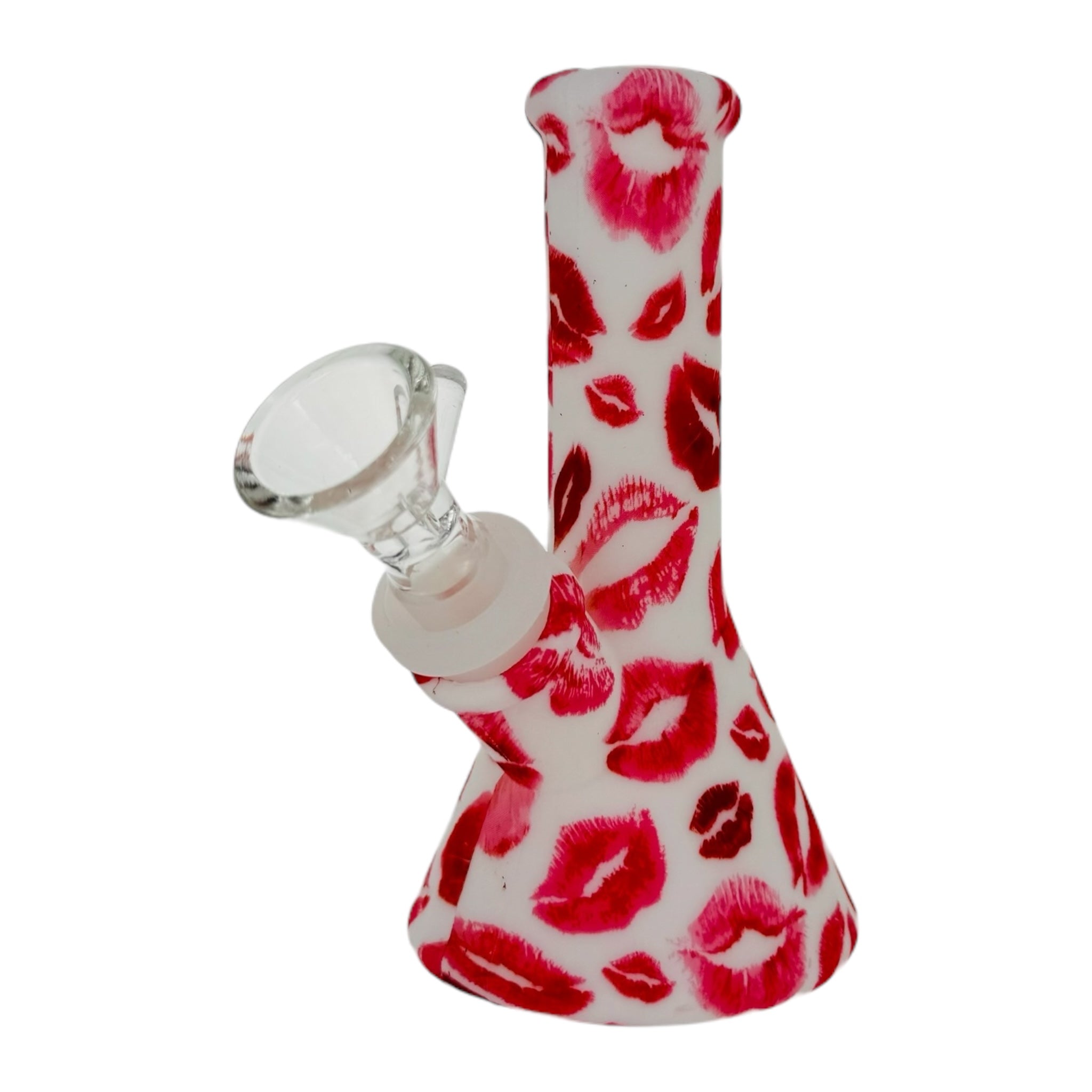 girly 5 Inch Mini Silicone Rubber Bong With Pink And Red Kisses