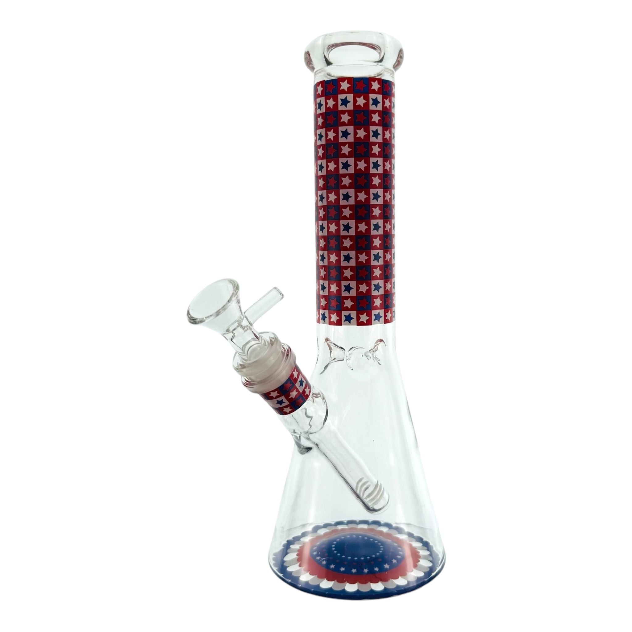 Patriotic Beaker Glass Bong With Red White And Blue Stars 10 Inch