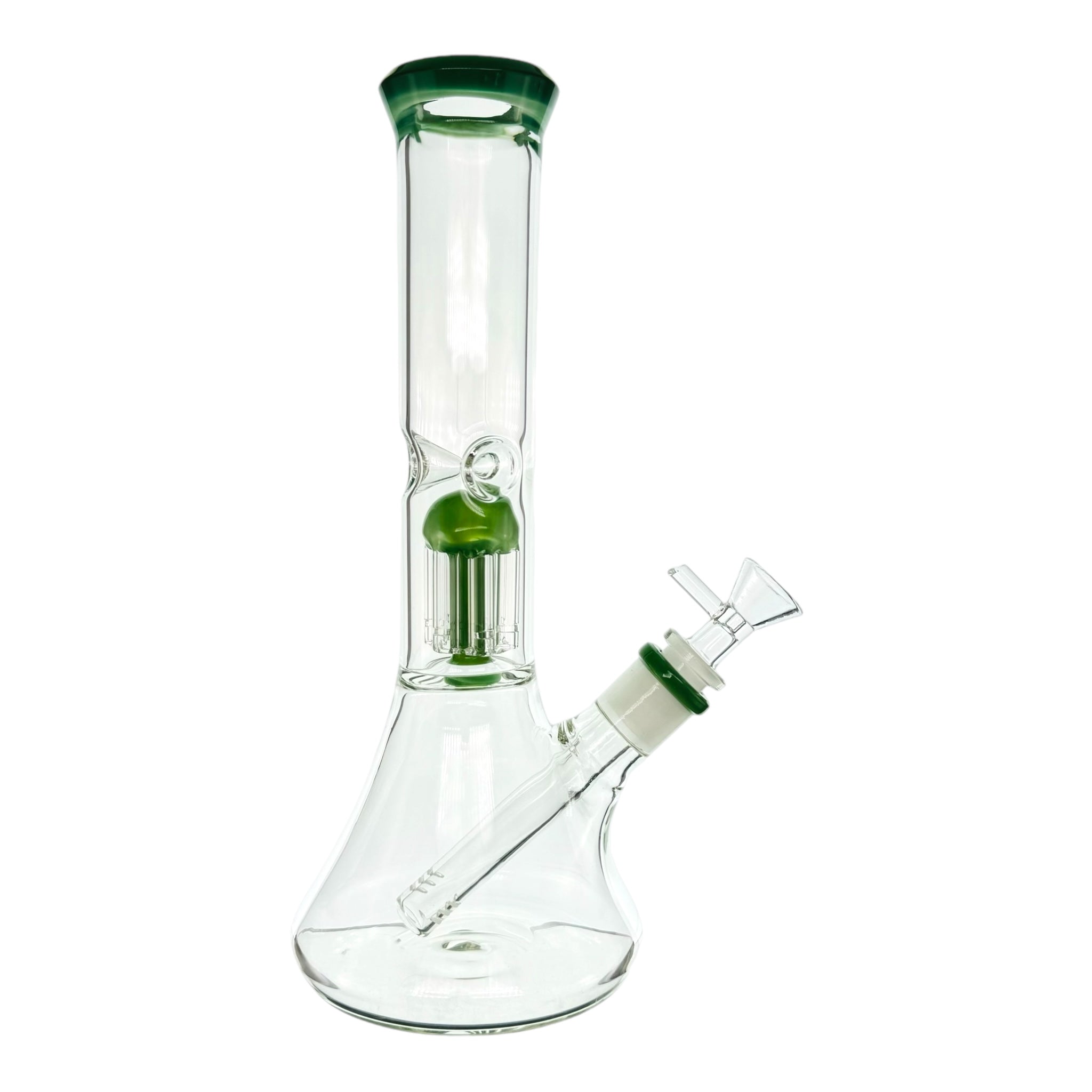 Clear Beaker Bong With Green Tree Perc And Mouthpiece