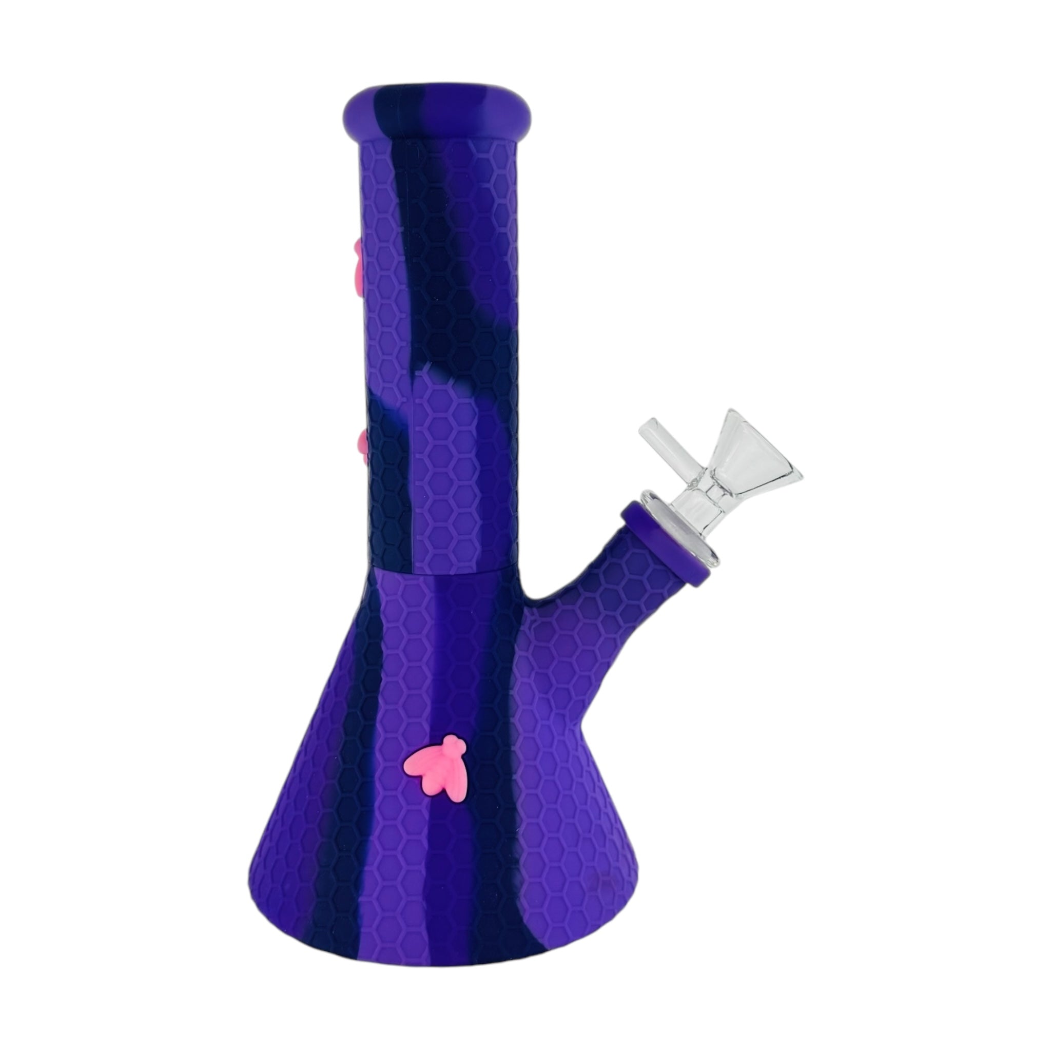 8 Inch Purple Camo Silicone Beaker Bong With Pink Bee