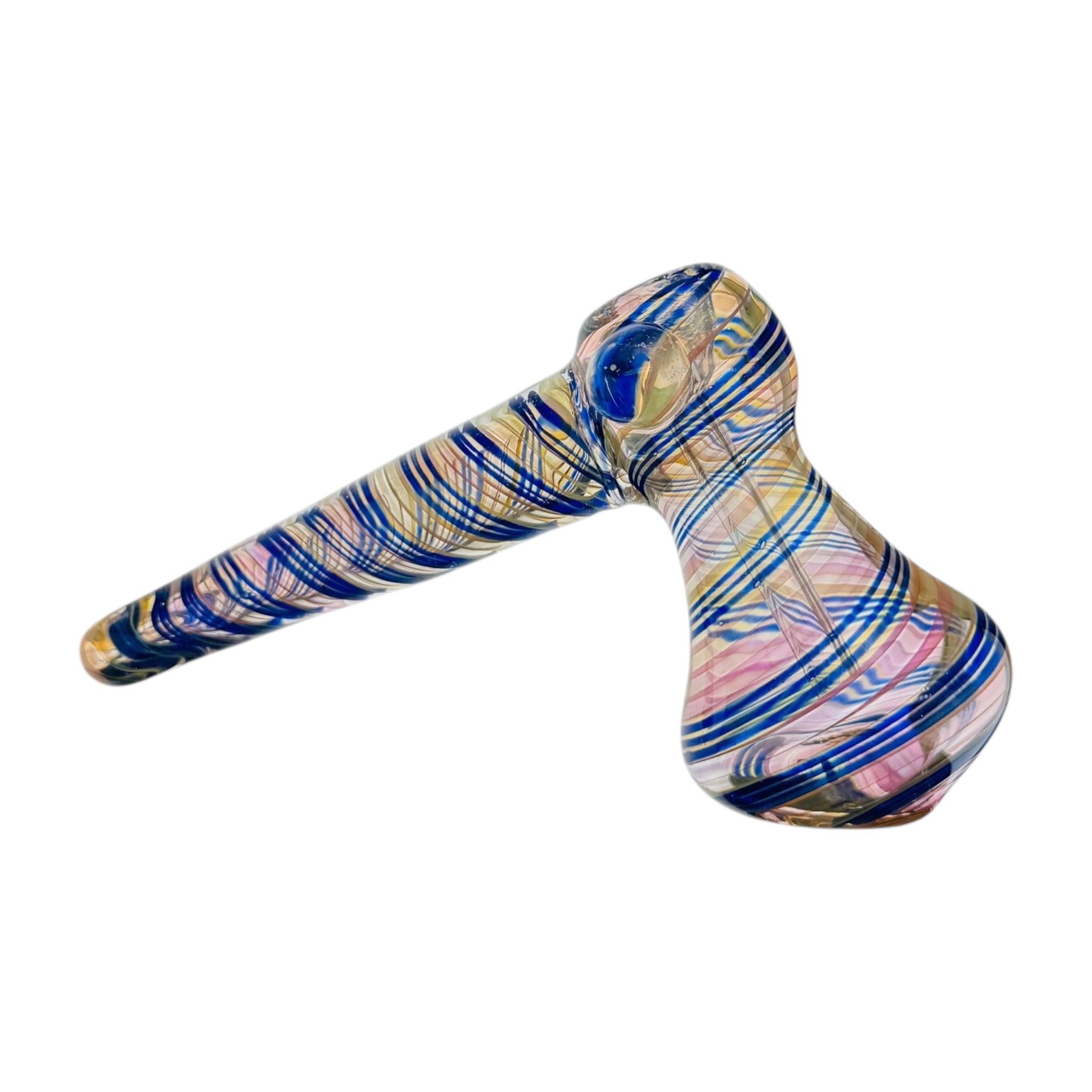 Lay Down Glass Bubbler With Blue Twist Linework