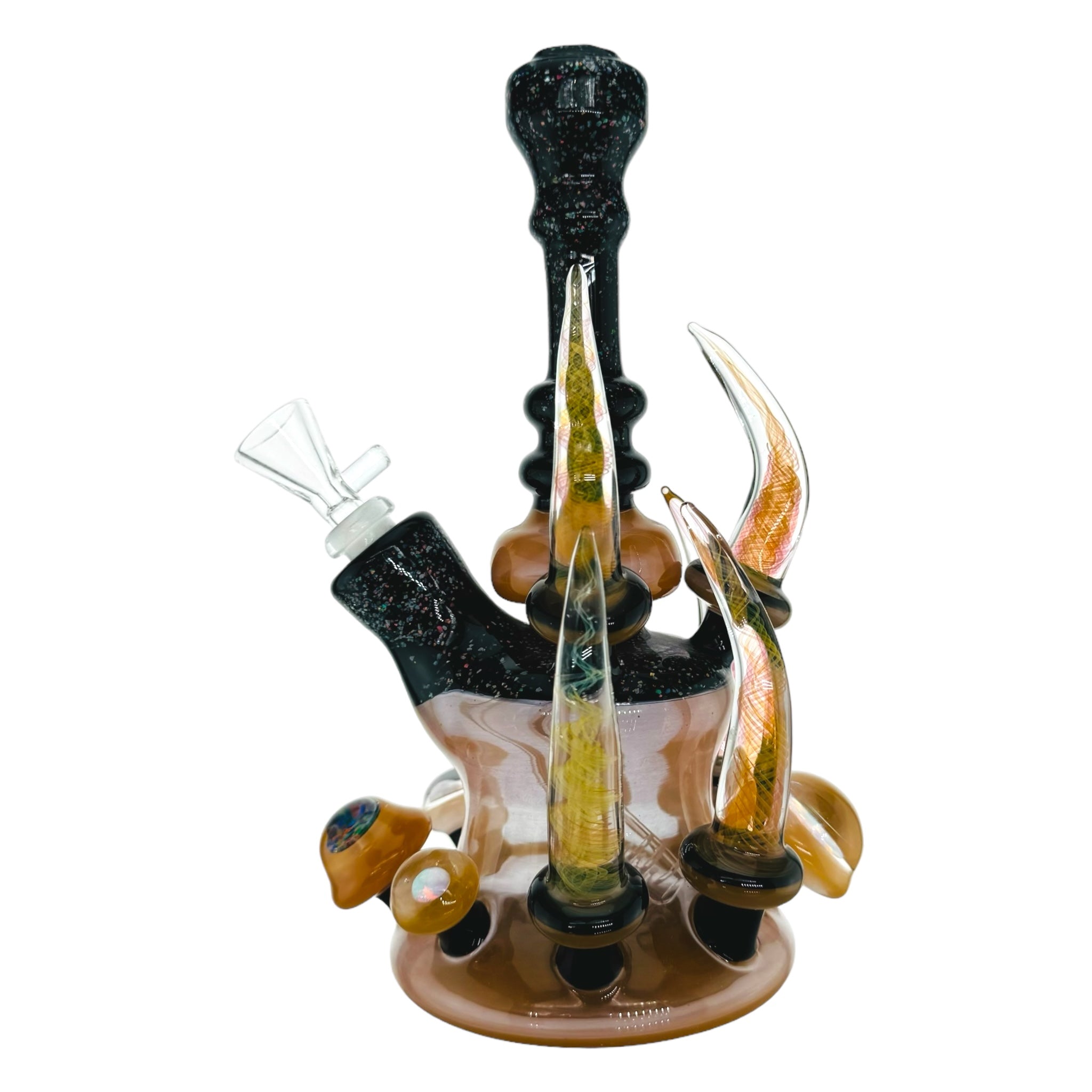 heady glass by Big Z Glass Dab Rig - Peach With Crushed Opal Over Black for sale