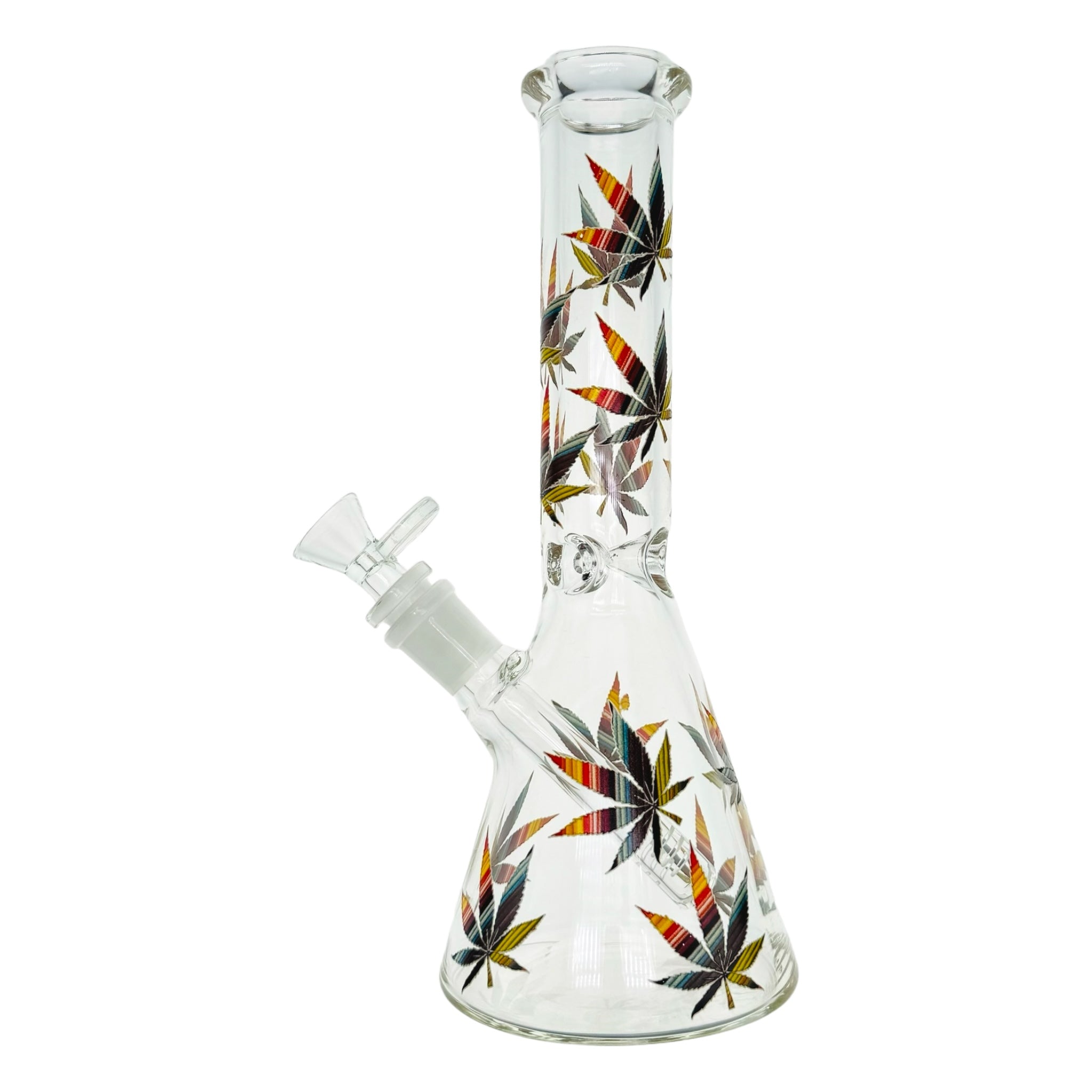 10 Inch Clear Beaker Glass Bong With Multi Color Leafs