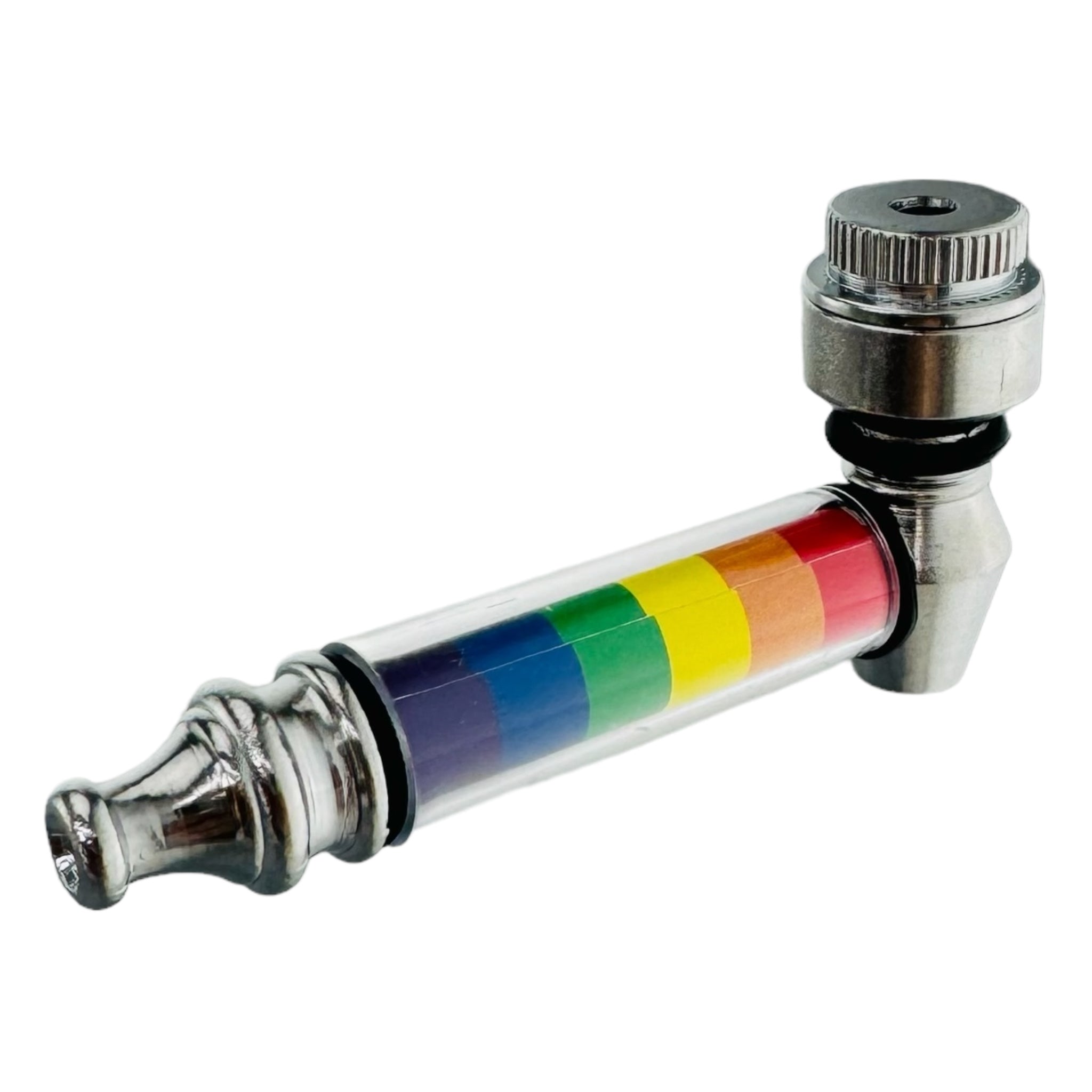 Metal Hand Pipes - Silver Chrome Hand Pipe With Rainbow Plastic Stem