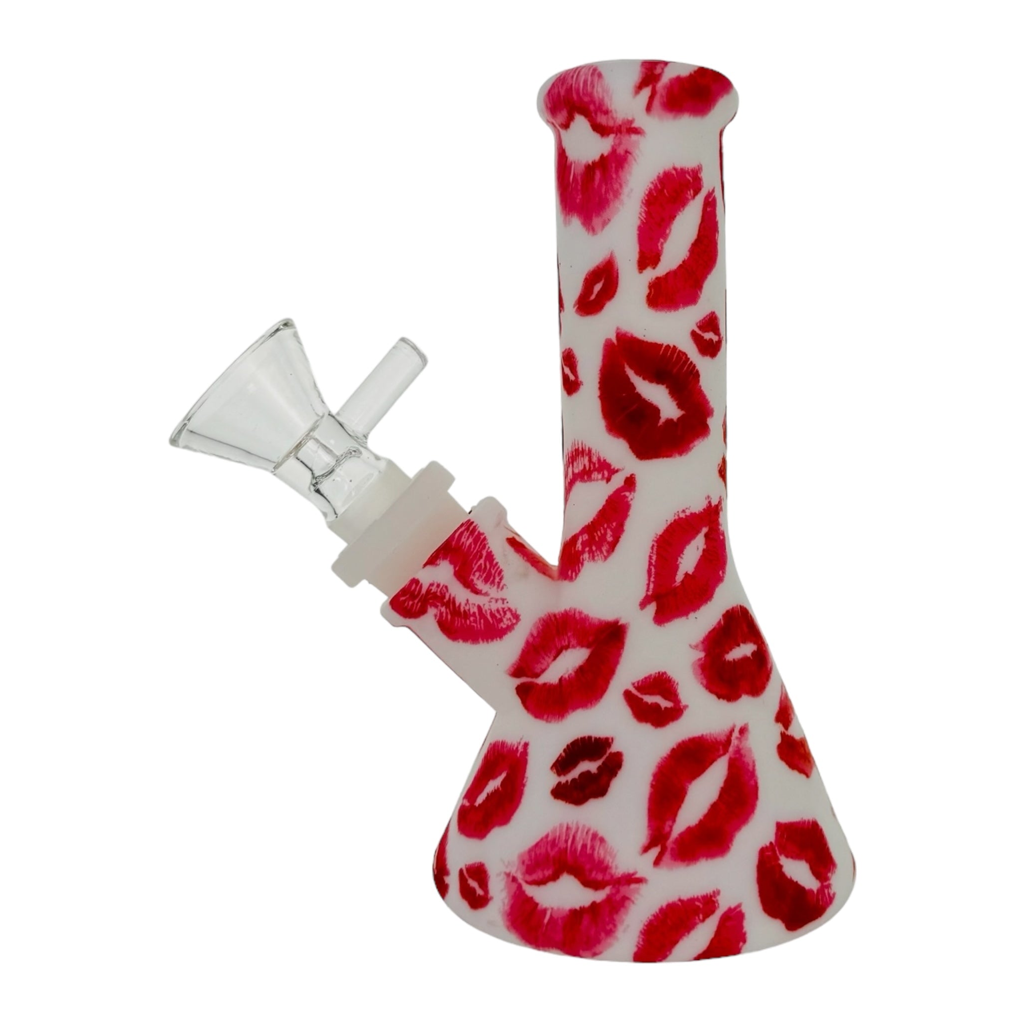 pretty 5 Inch Mini Silicone Rubber Bong With Pink And Red Kisses