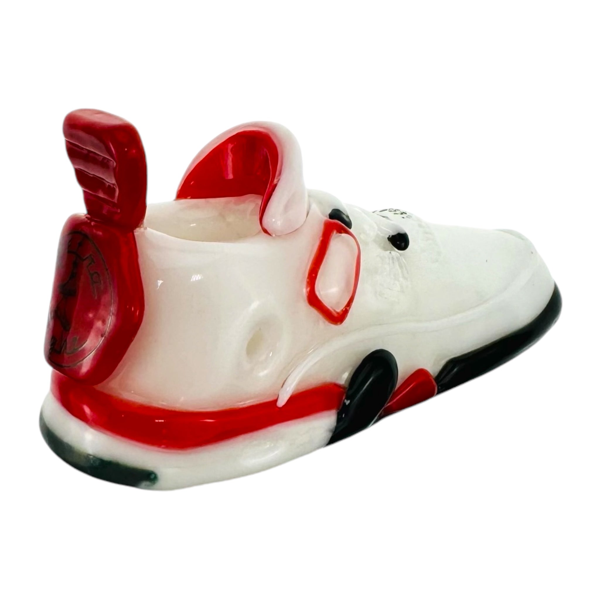 Retro Highz Glass Shoe Hand Pipe White With Red