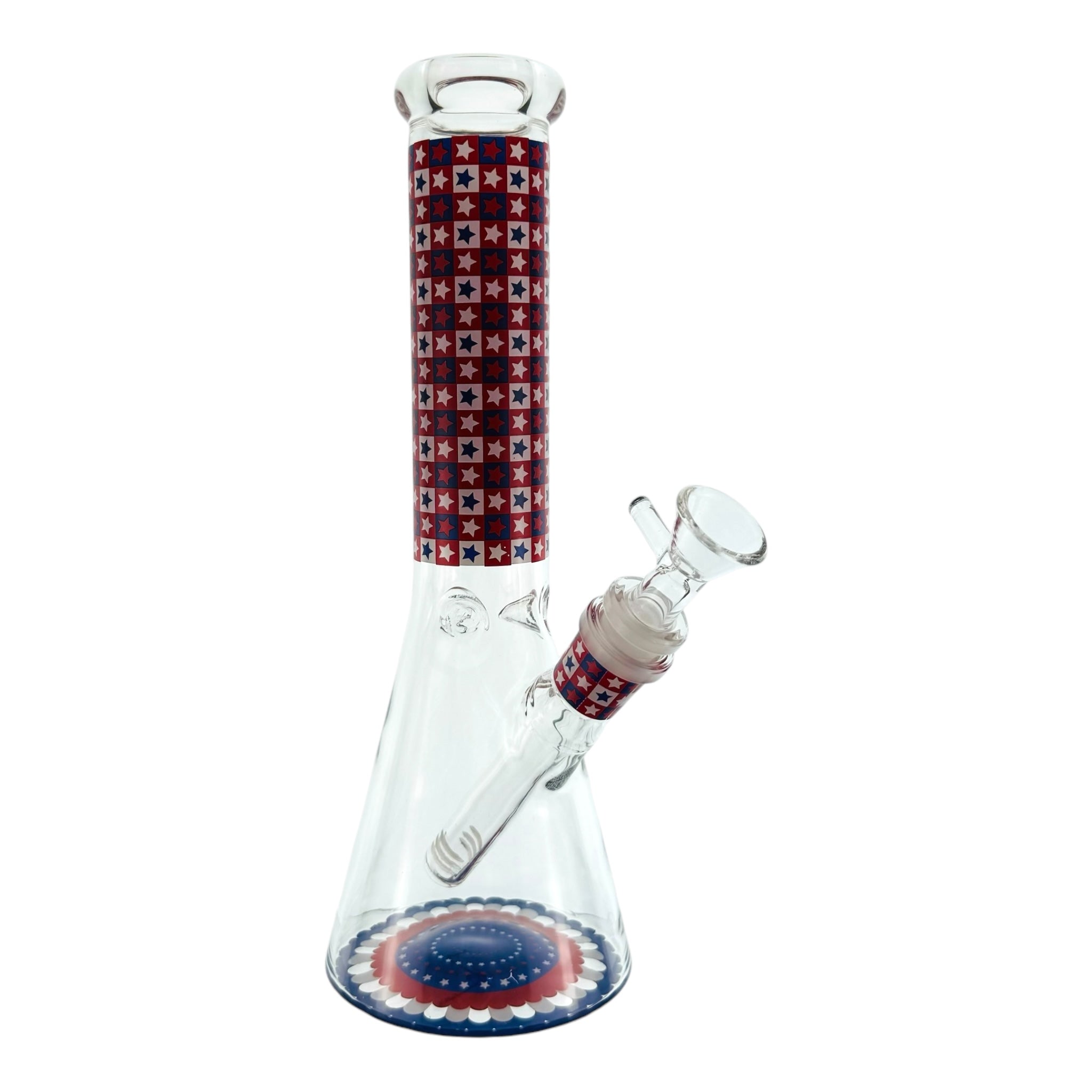 Patriotic Beaker Glass Bong With Red White And Blue Stars 10 Inch