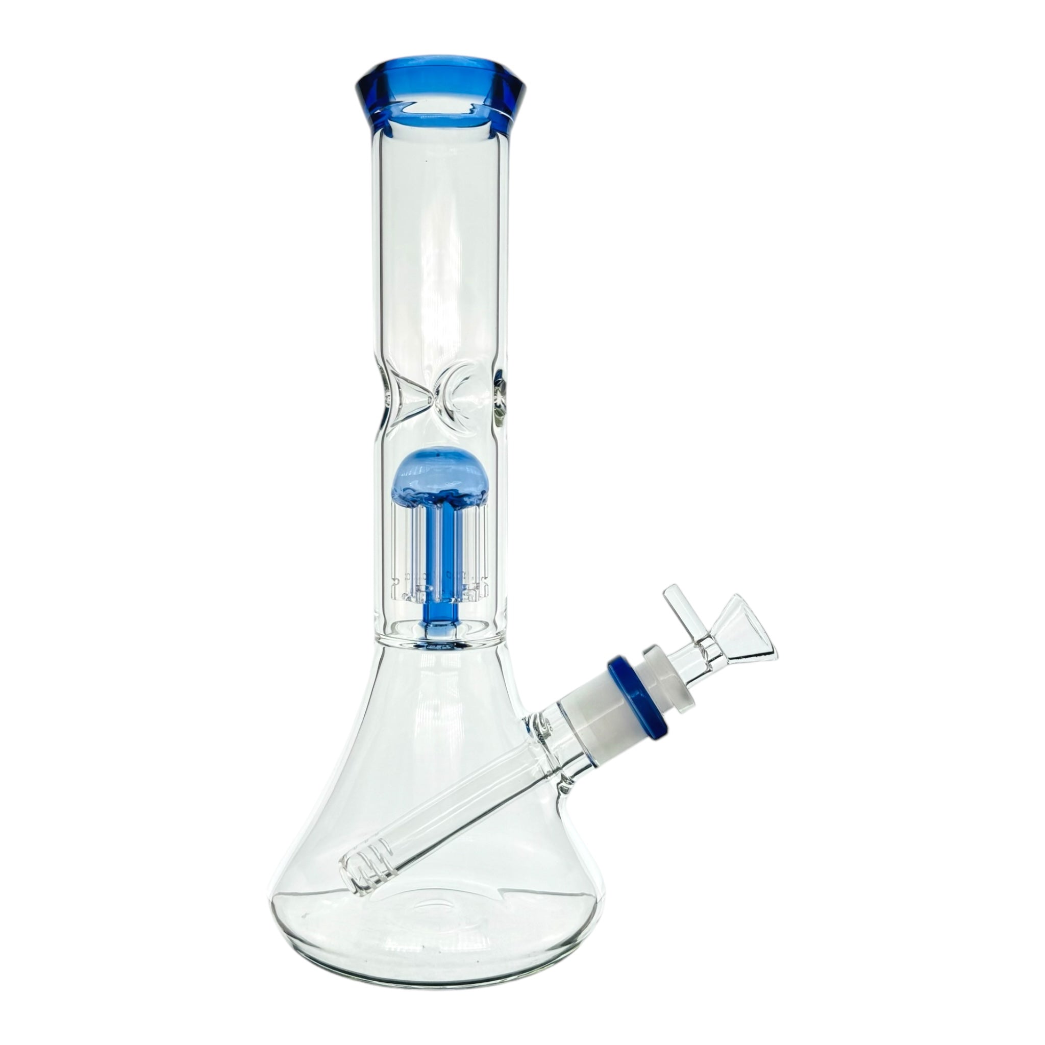 Clear Beaker Bong With Blue Tree Perc And Mouthpiece