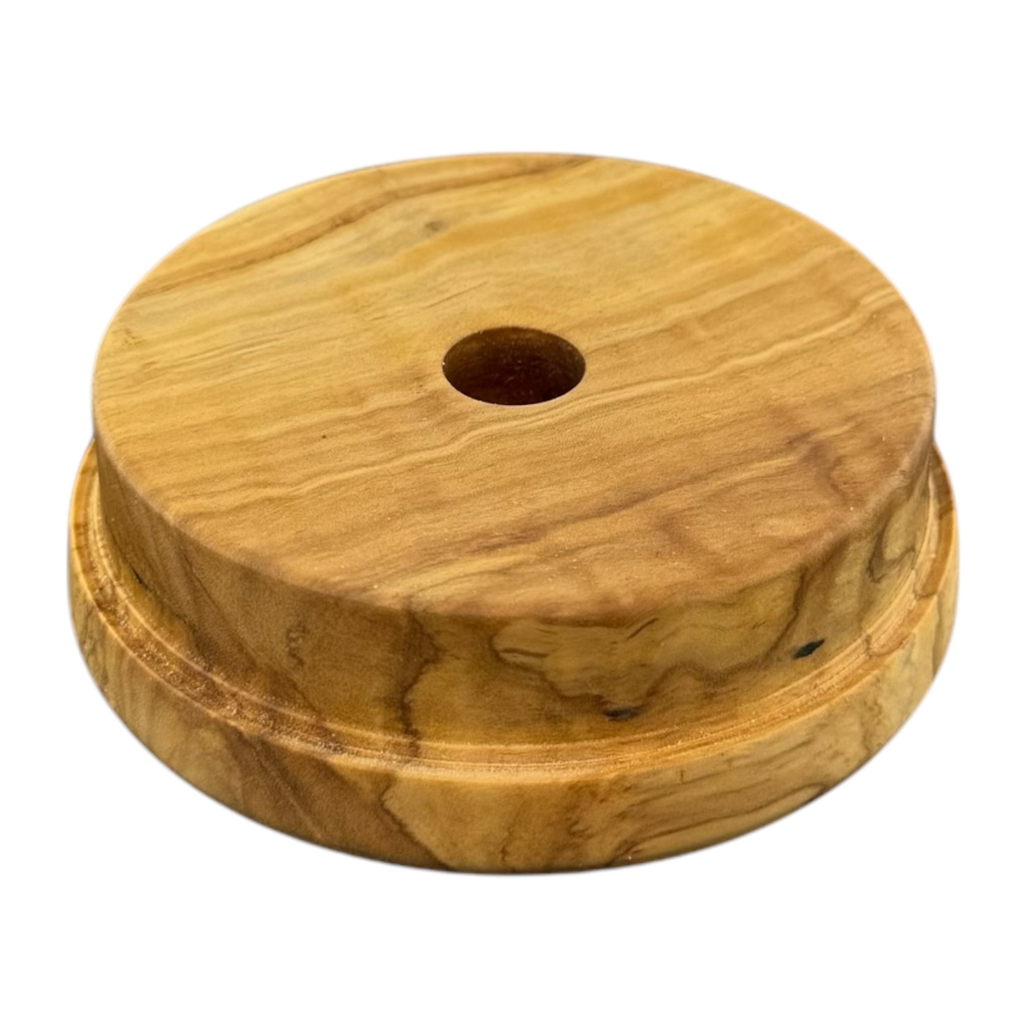 Single Hole Wood Display Stand Holder For 14mm Bong Bowl Pieces Or Quartz Bangers - Olive Wood