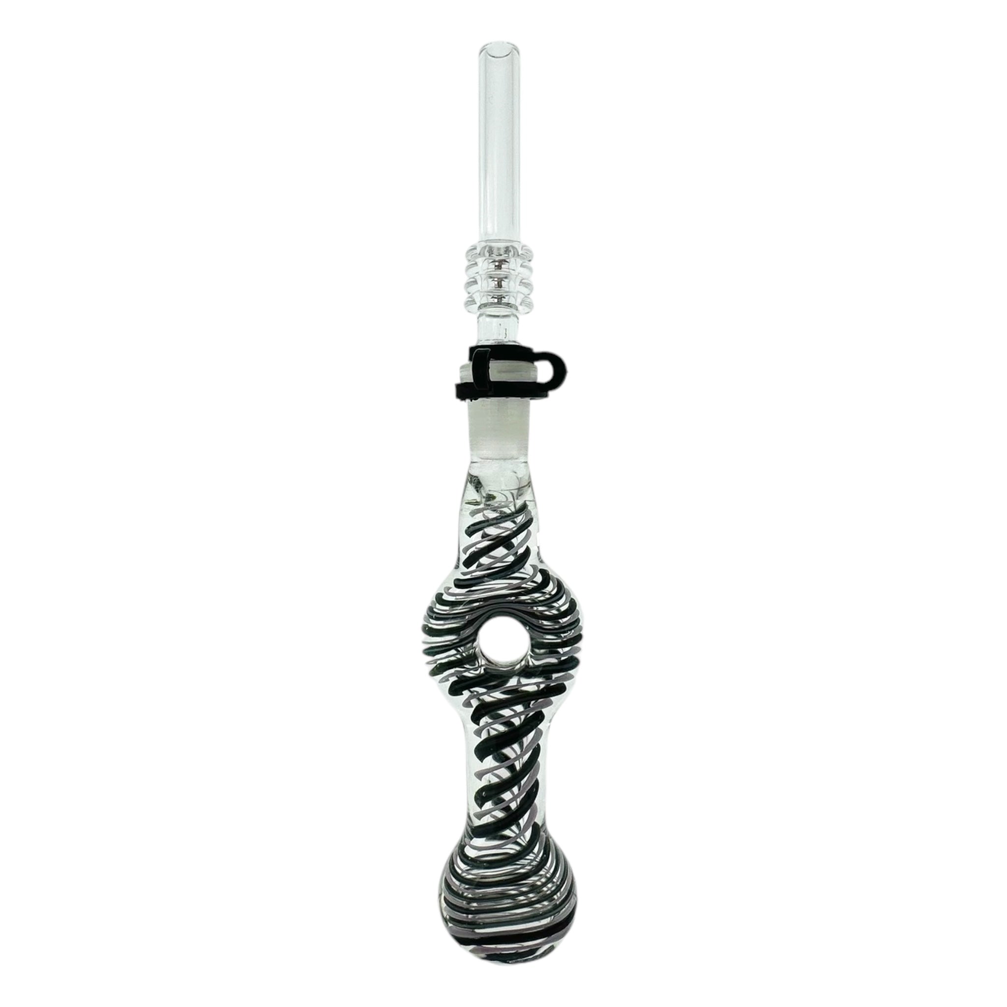 10mm Nectar Collector - Black And White Inside Out Spiral Donut With Quartz Tip