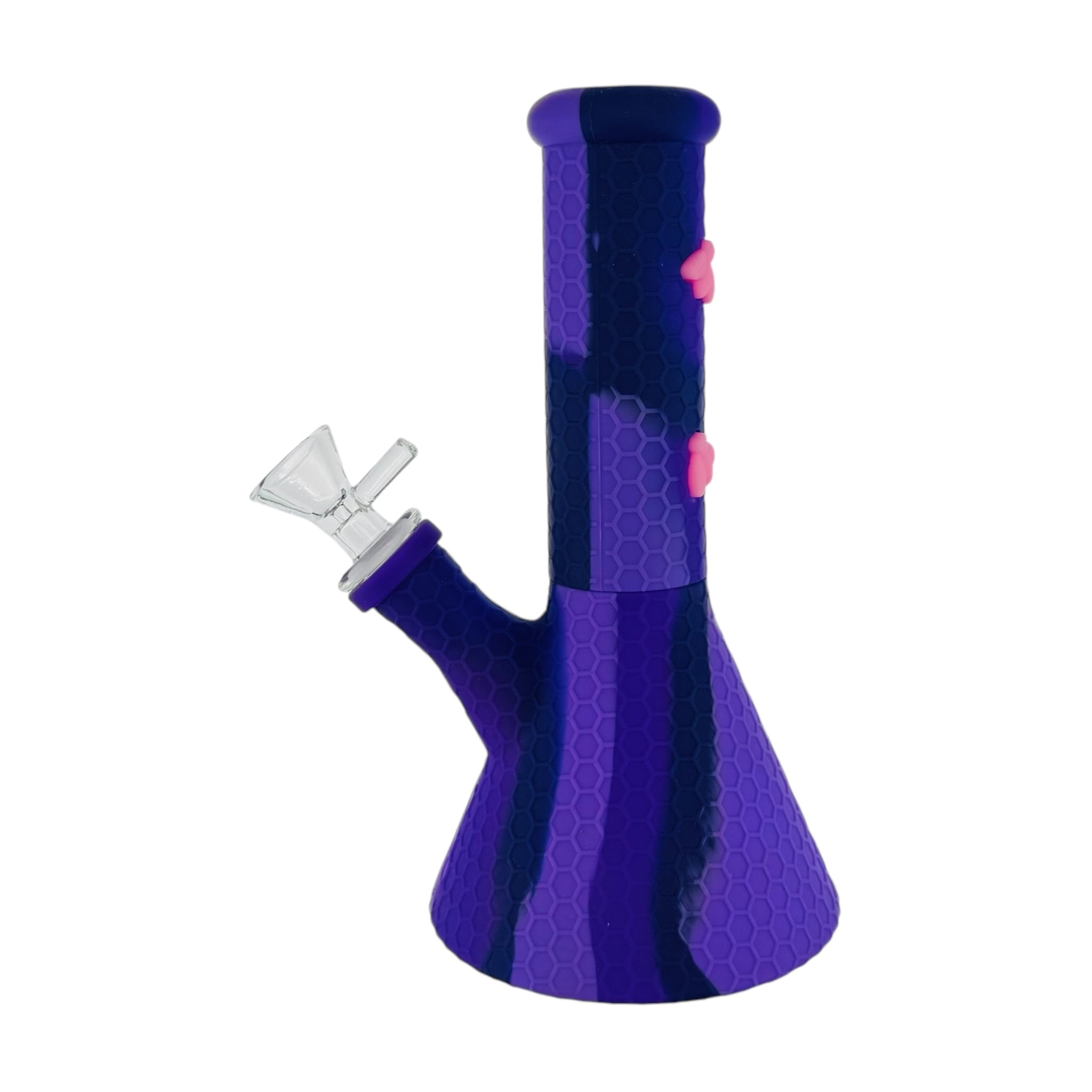 8 Inch Purple Camo Silicone Beaker Bong With Pink Bee