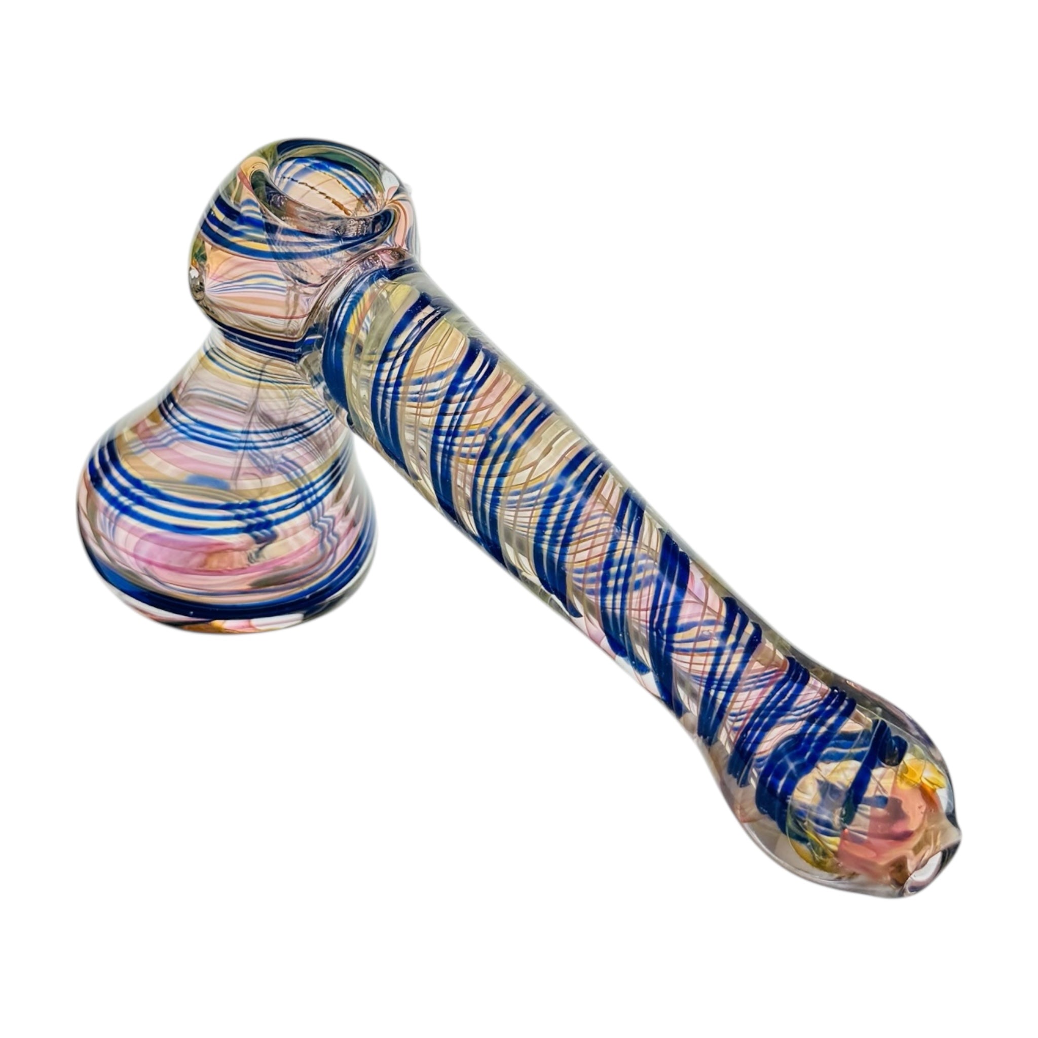 Lay Down Glass Bubbler With Blue Twist Linework
