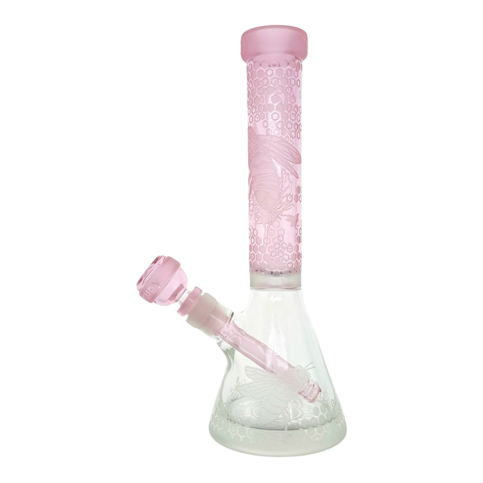 Milkyway Glass - 11 Inch Sandblasted Mini Bee Apiary Beaker Base Bong With Pink Neck