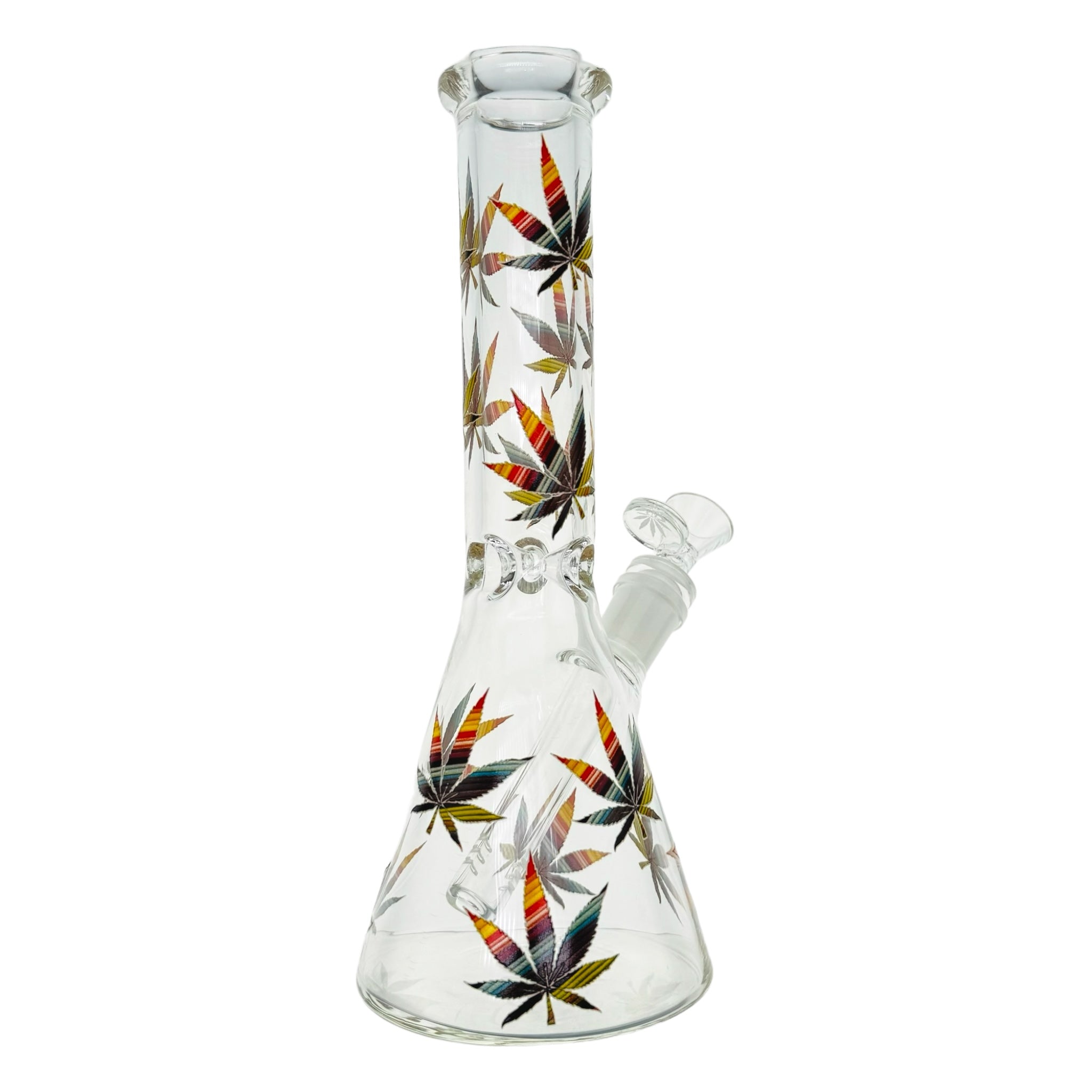 10 Inch Clear Beaker Glass Bong With Multi Color Leafs