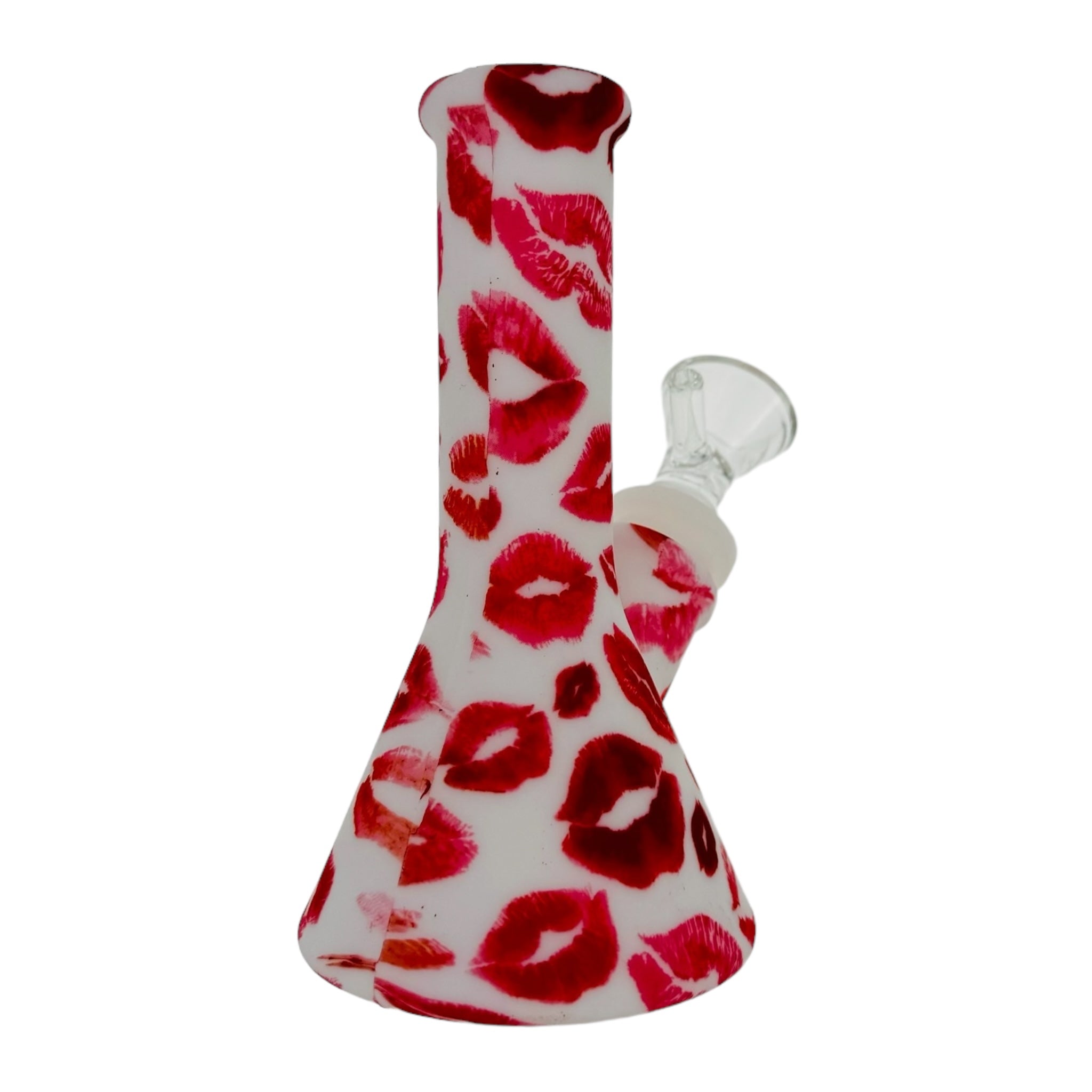 5 Inch Mini Silicone Rubber Bong With Pink And Red Kisses