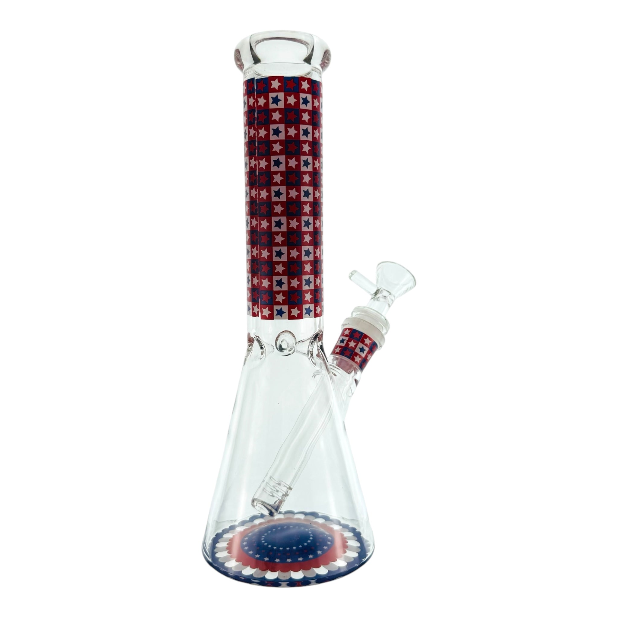 Patriotic Beaker Glass Bong With Red White And Blue Stars 10 Inch