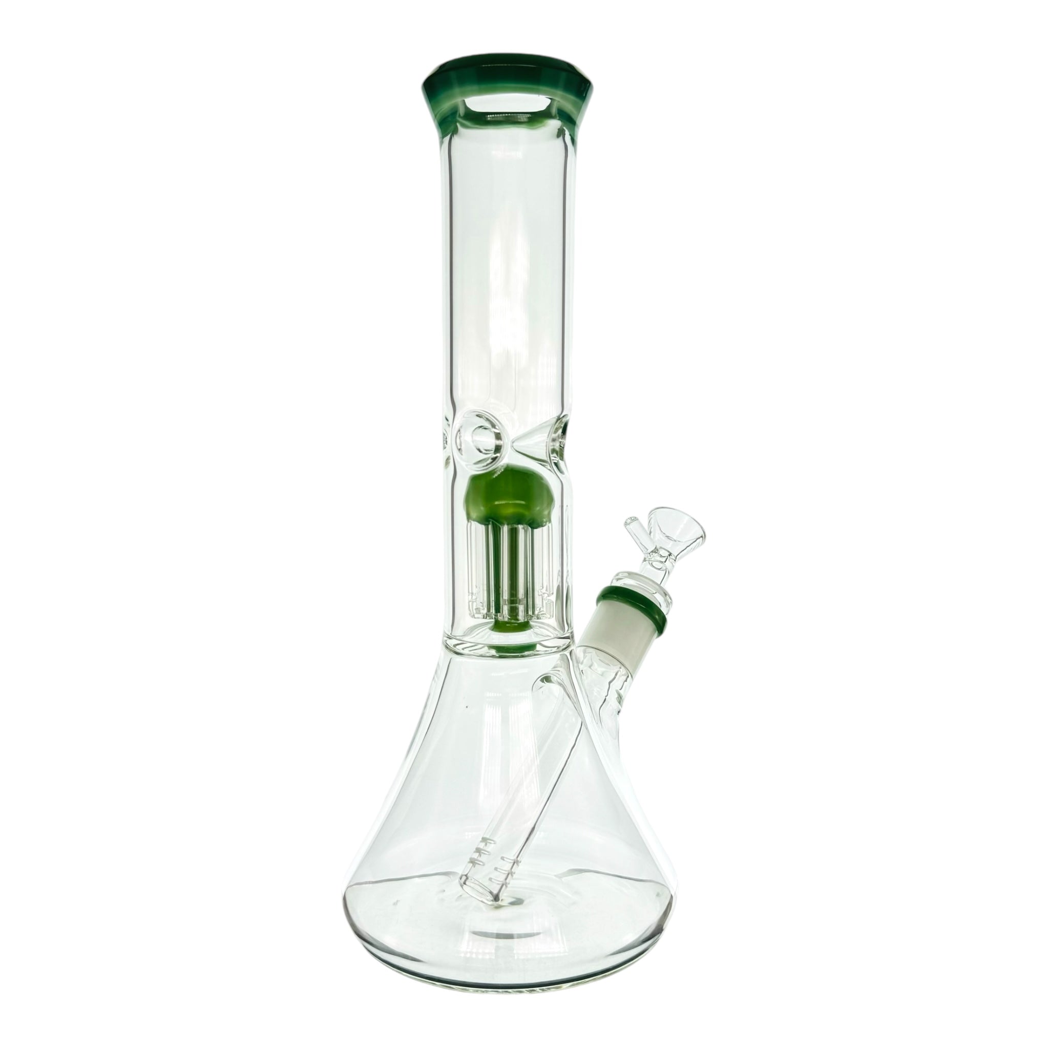 Clear Beaker Bong With Green Tree Perc And Mouthpiece