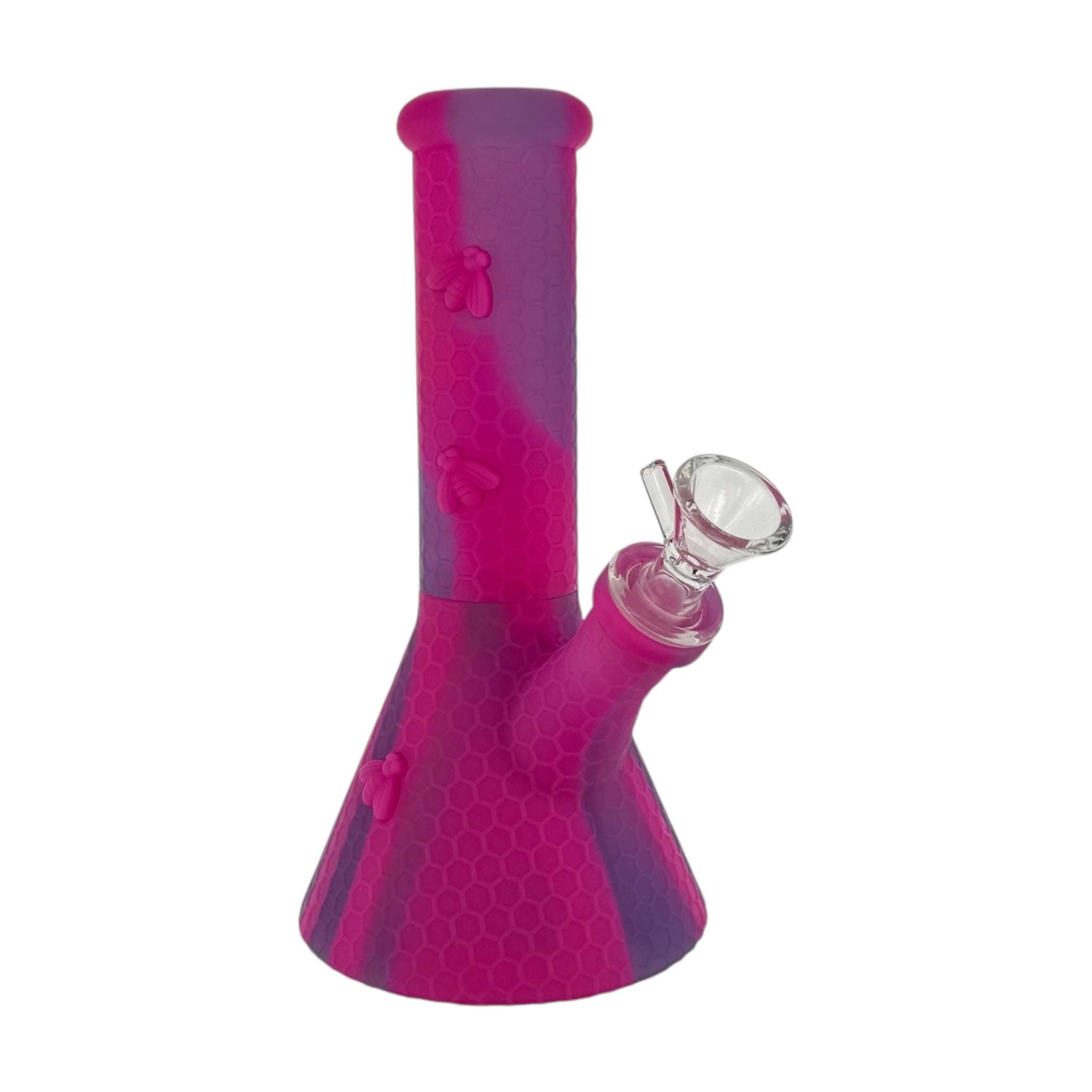 small Pink And Purple Camo Silicone Beaker Bong With Pink Bee