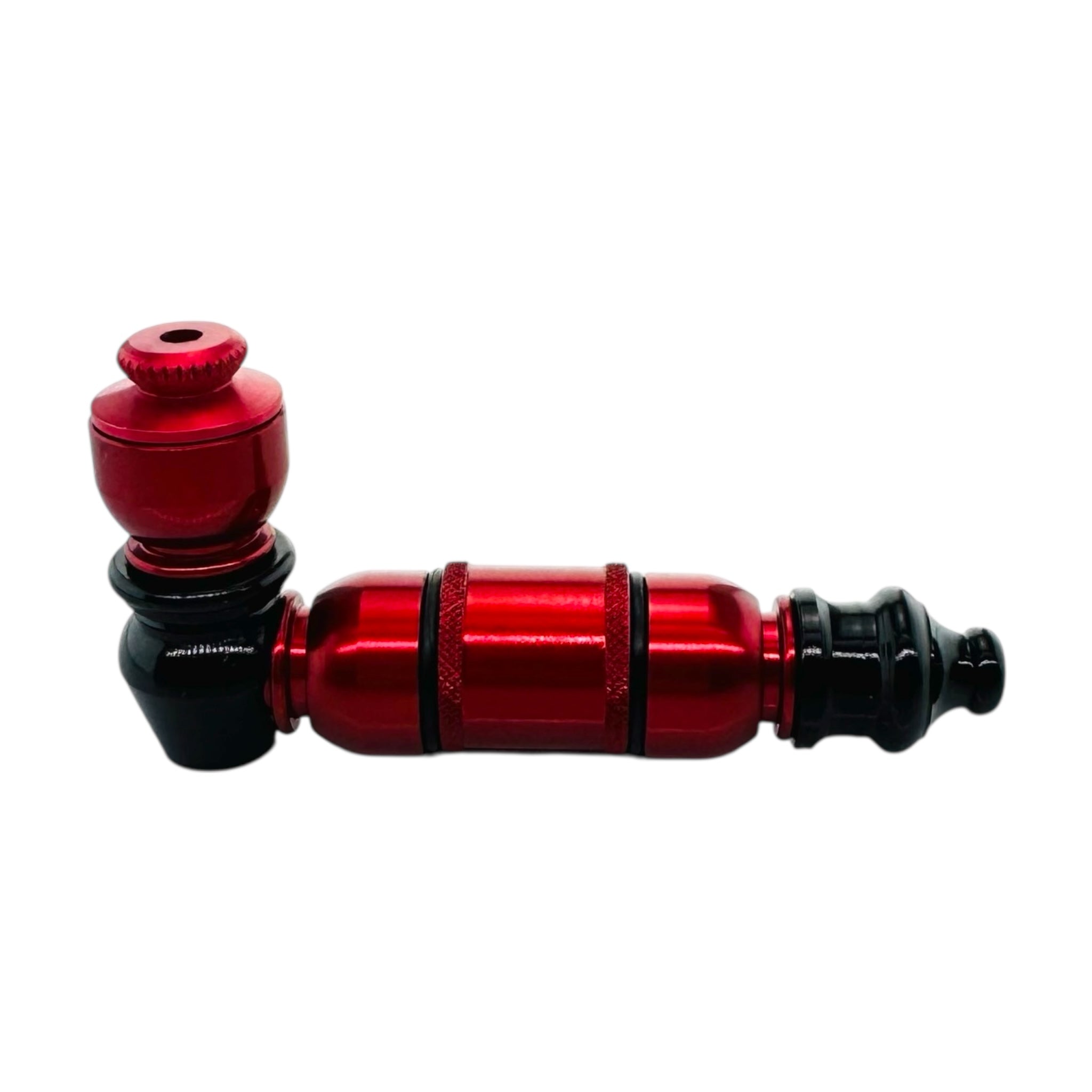 Red And Black Anodized Aluminum Extended Mini Chamber Hand Pipe With Cap
