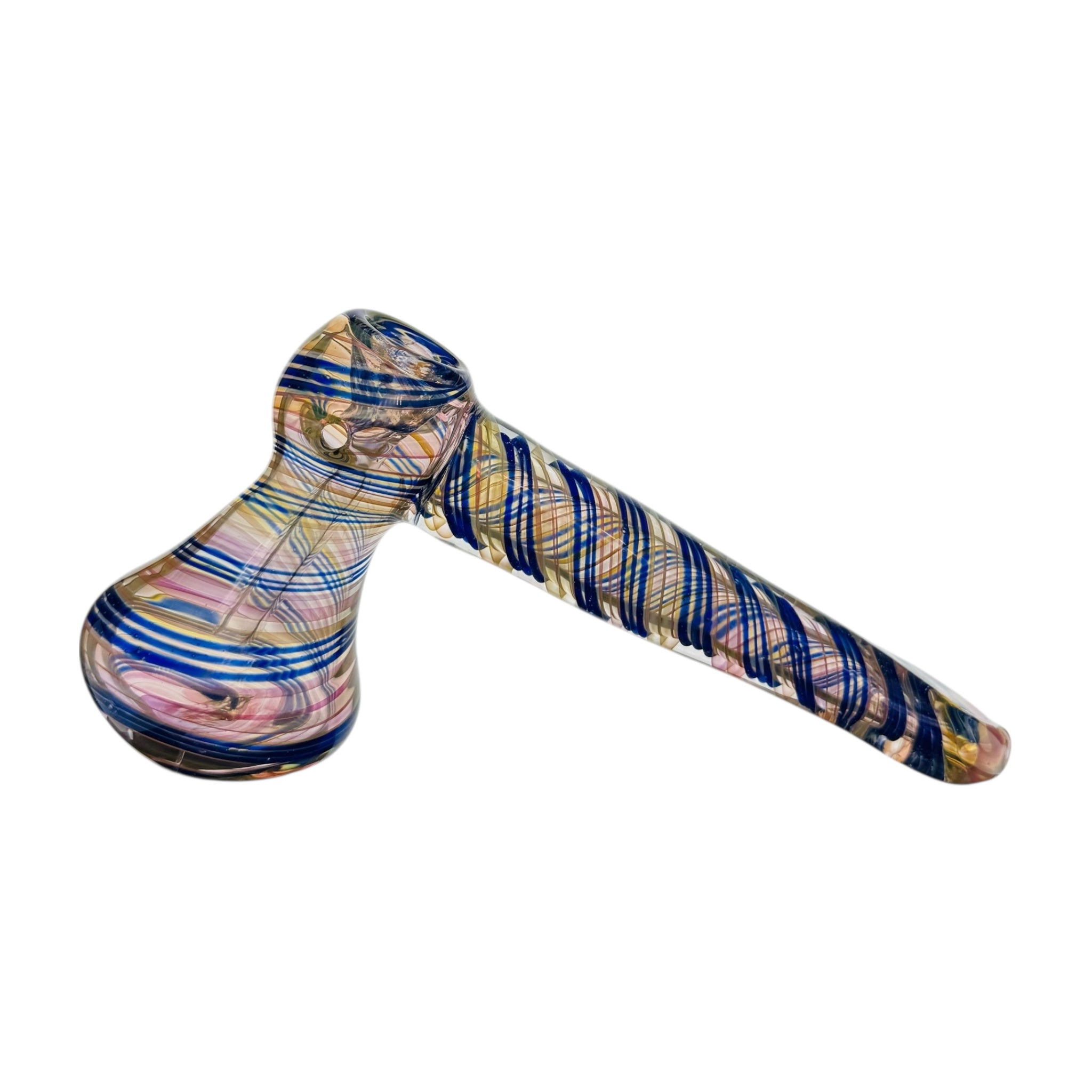 Lay Down Glass Bubbler With Blue Twist Linework