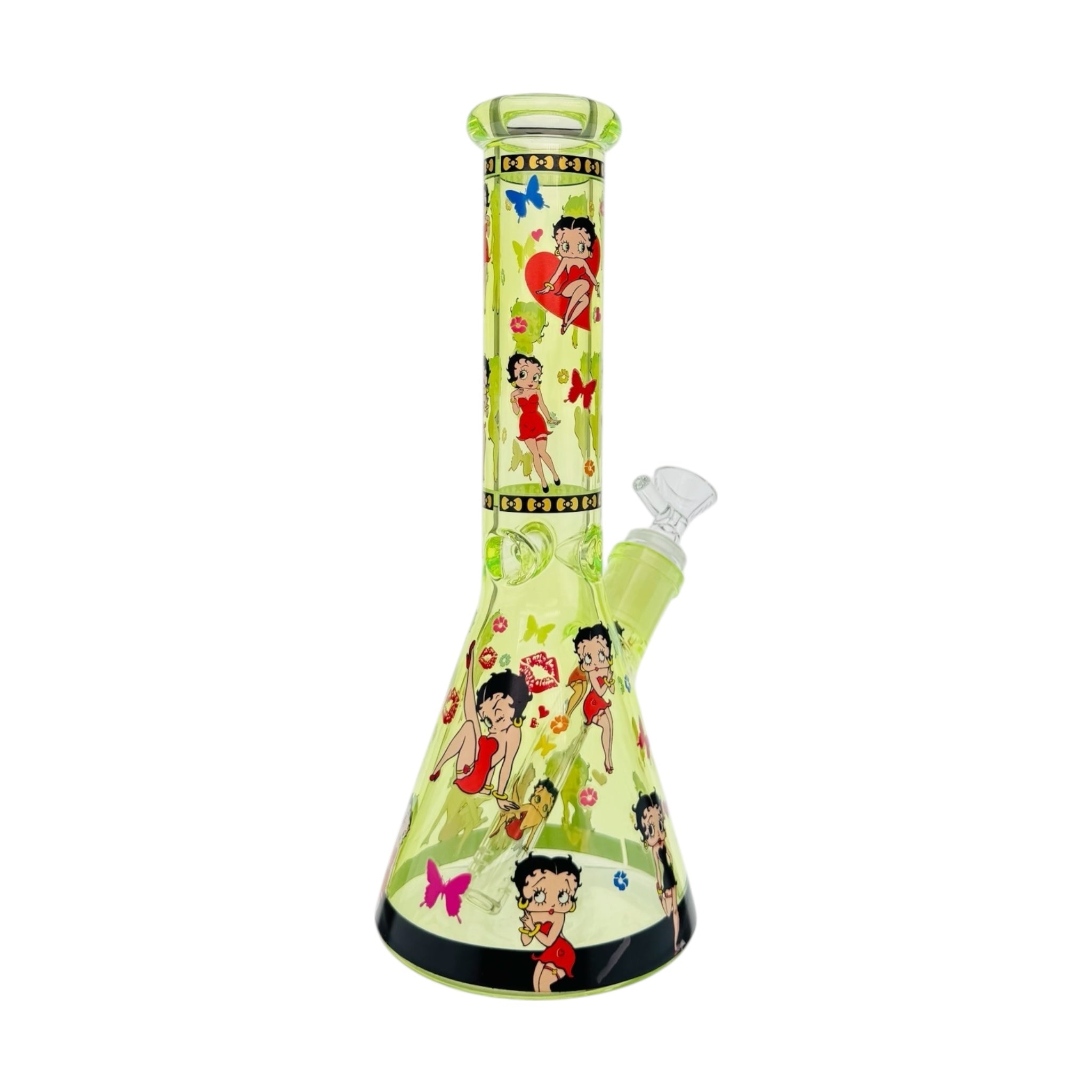 Decorative glass water pipe with cartoon character betty boop on a white background