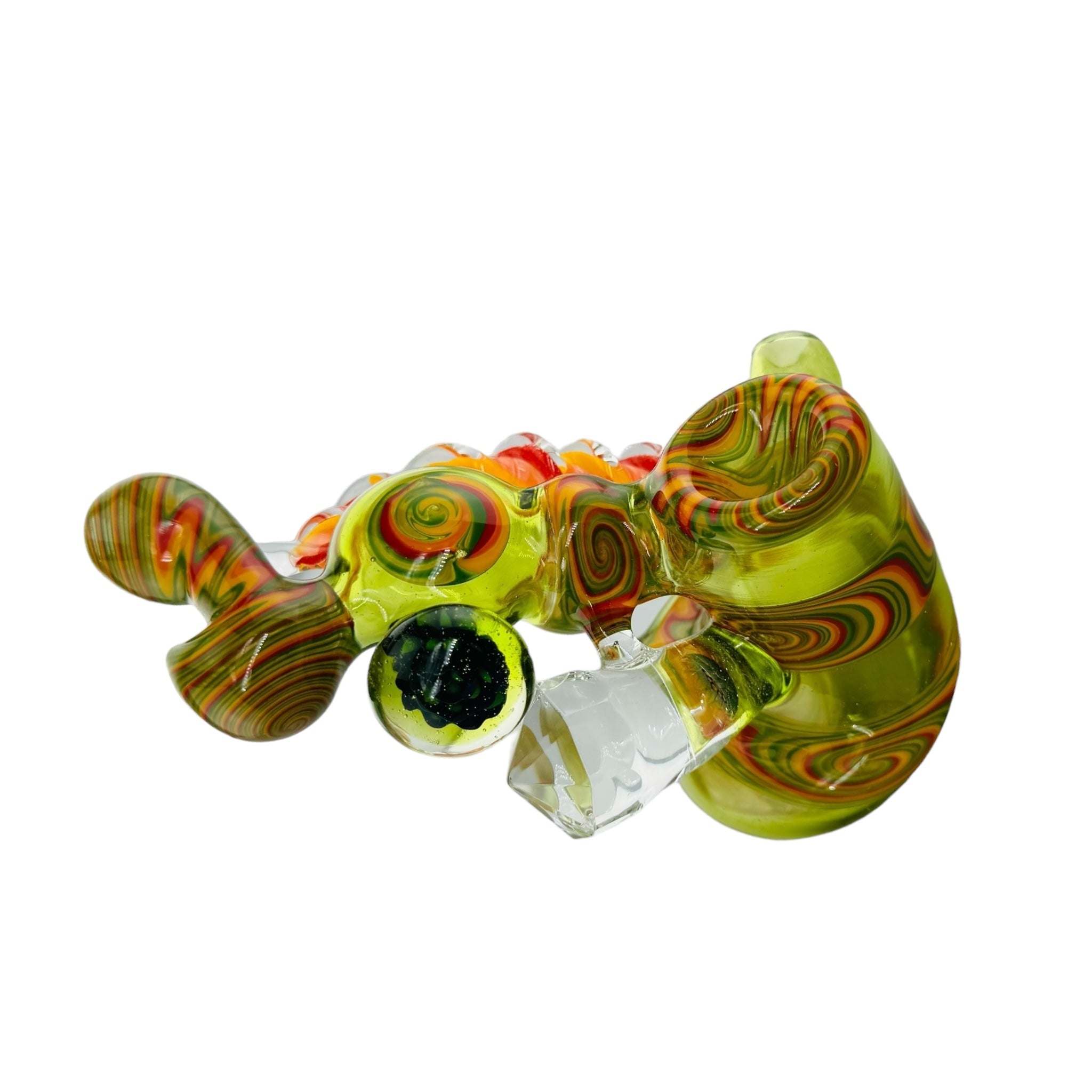 Green And Rasta Wig Wag Linework heady glass Hand Pipe With Crystal for sale