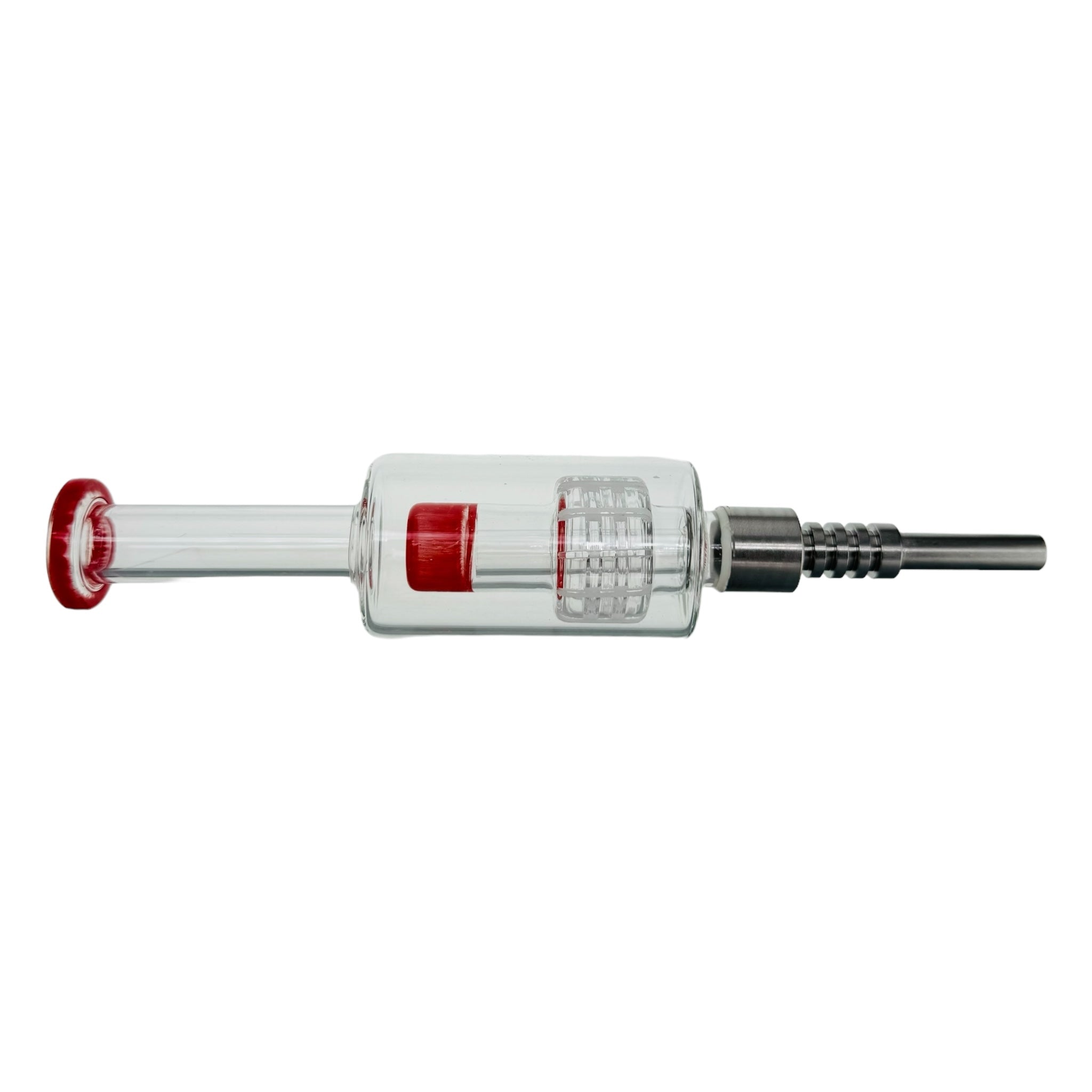 Red Nectar Collector With Slit Disc Perc And Threaded Metal Tip