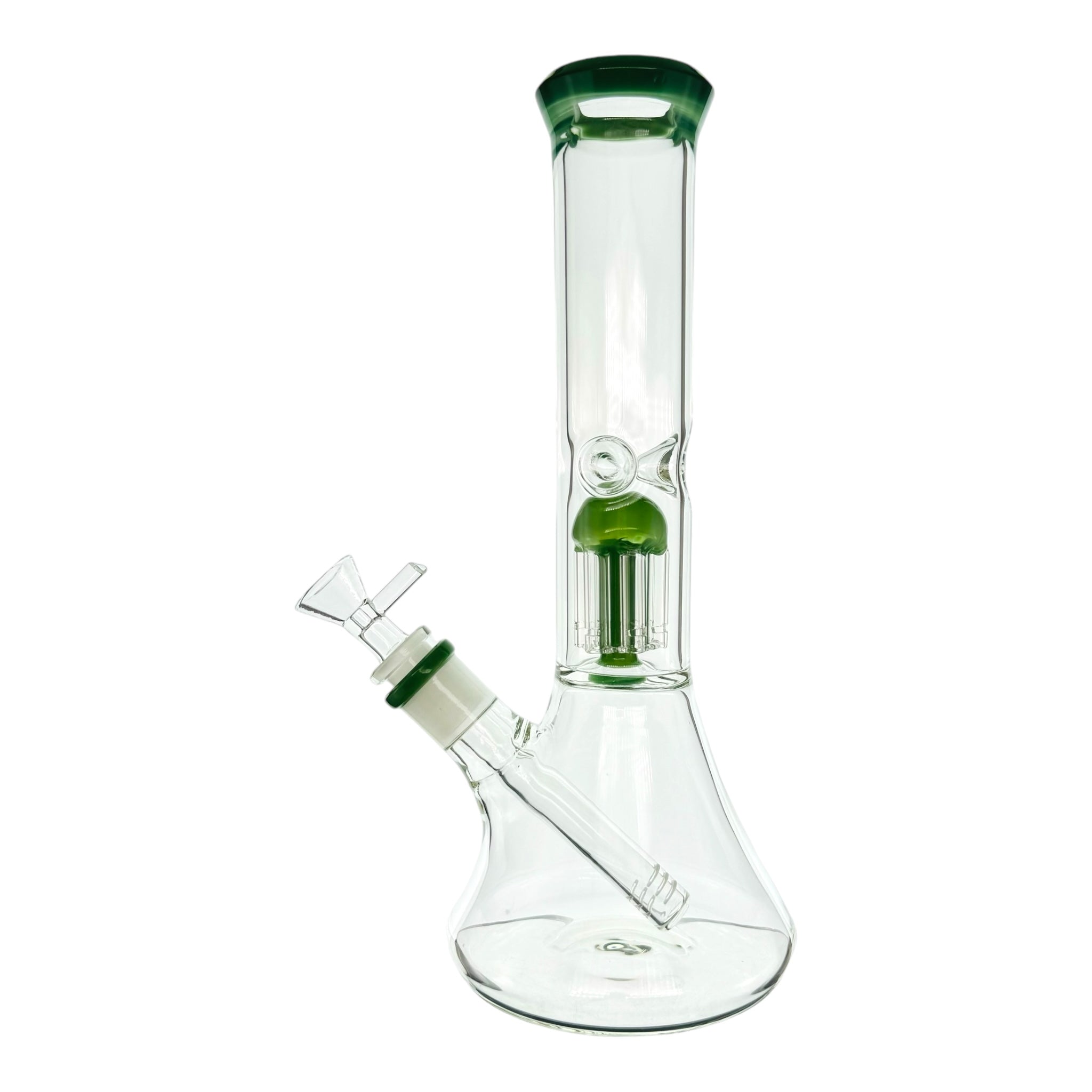 Clear Beaker Bong With Green Tree Perc And Mouthpiece