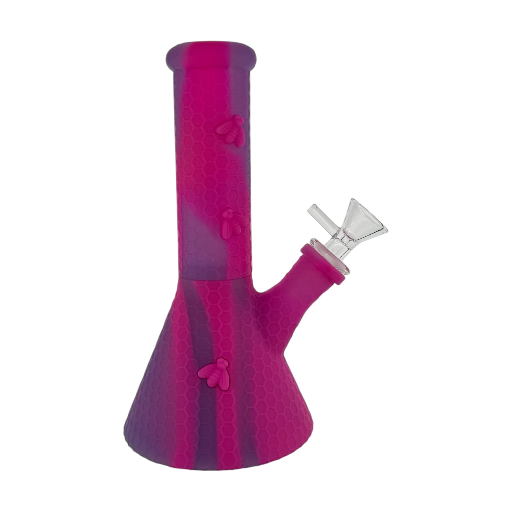 cute Pink And Purple Camo Silicone Beaker Bong With Pink Bee