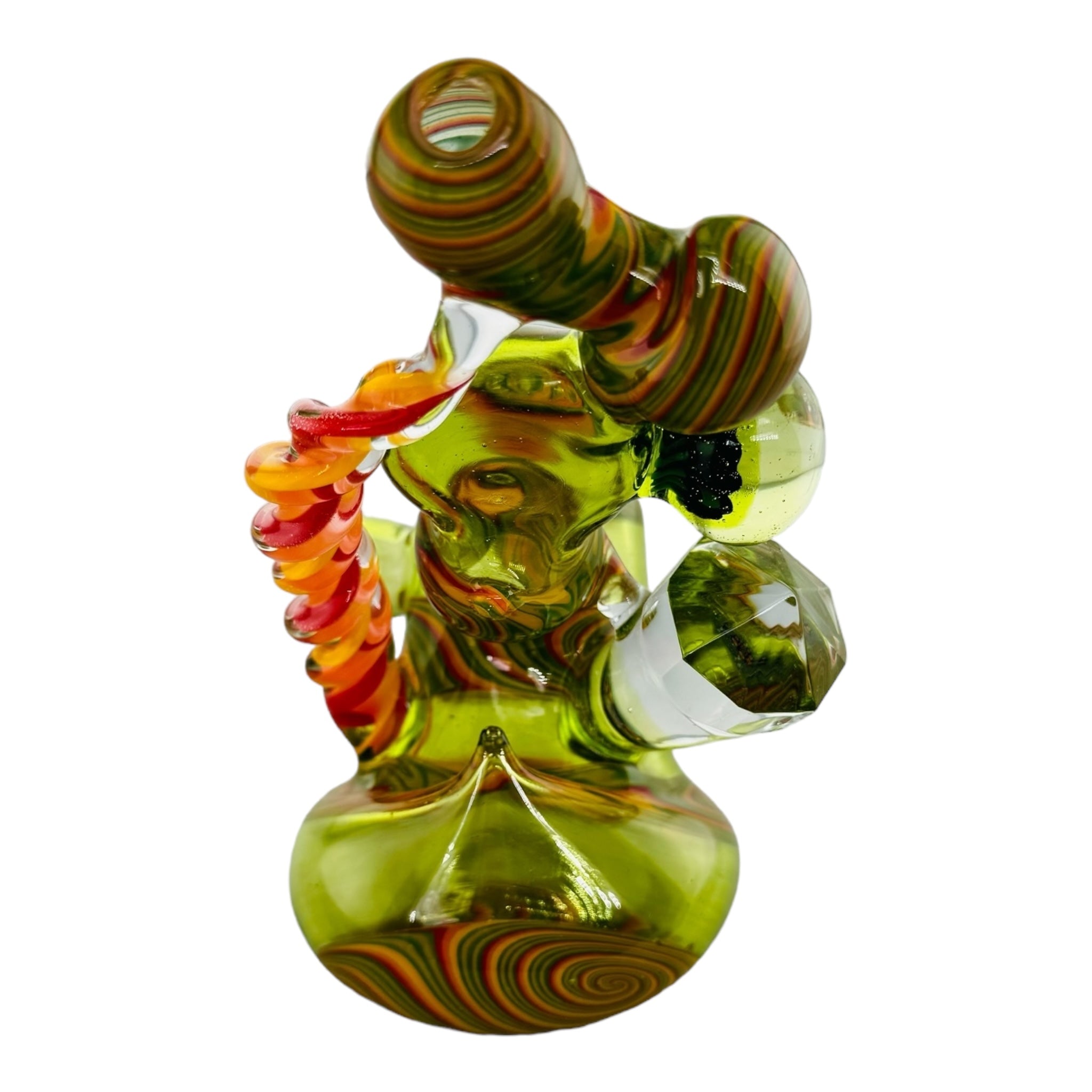 Green And Rasta Wig Wag Linework heady glass Hand Pipe With Crystal for sale