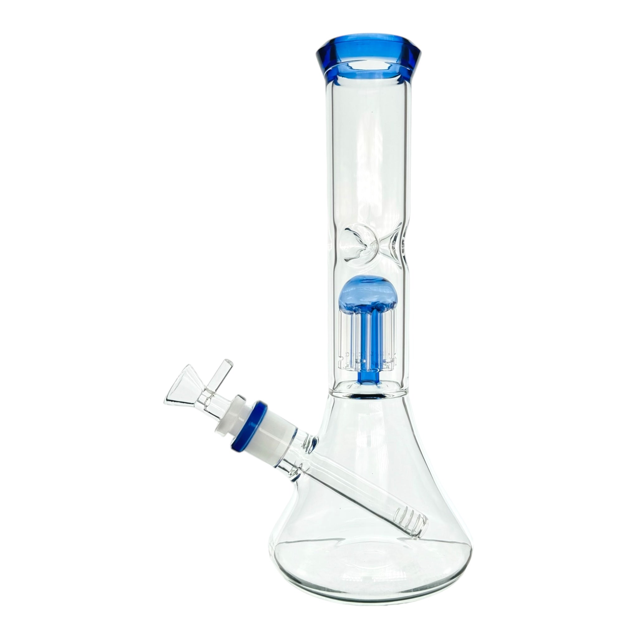 Clear Beaker Bong With Blue Tree Perc And Mouthpiece