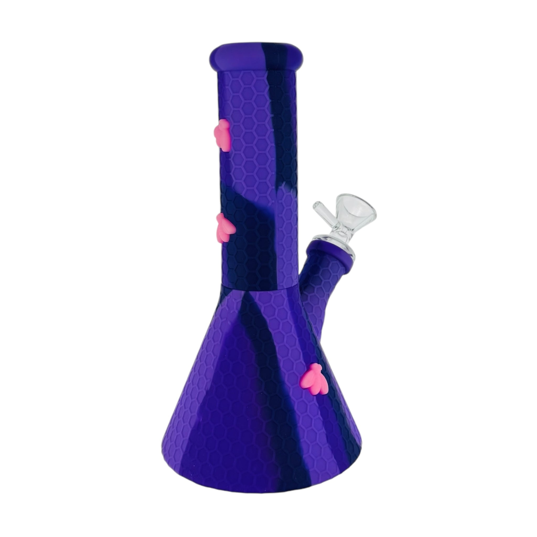 8 Inch Purple Camo Silicone Beaker Bong With Pink Bee