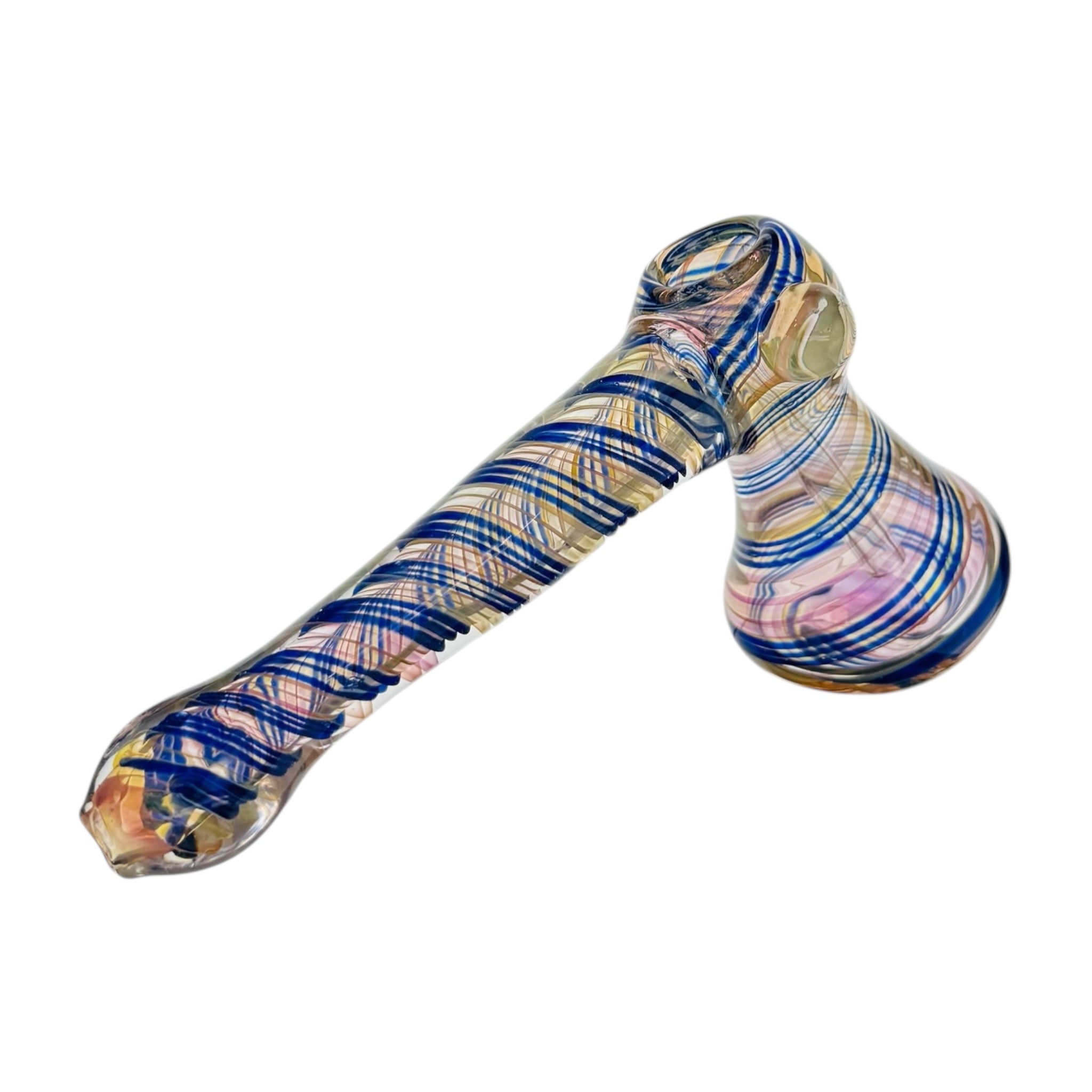 Lay Down Glass Bubbler With Blue Twist Linework