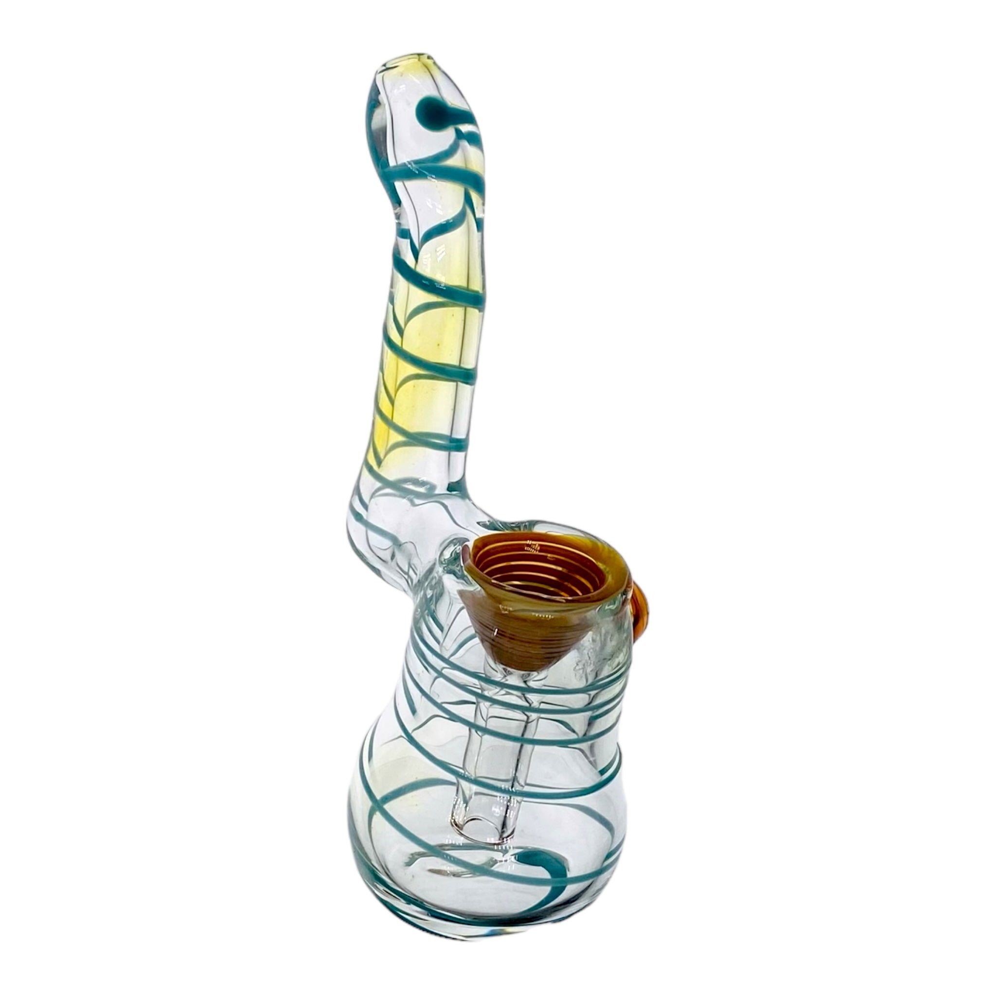 Glass Stand Up Bubbler Bong Teal Linework Color Changing