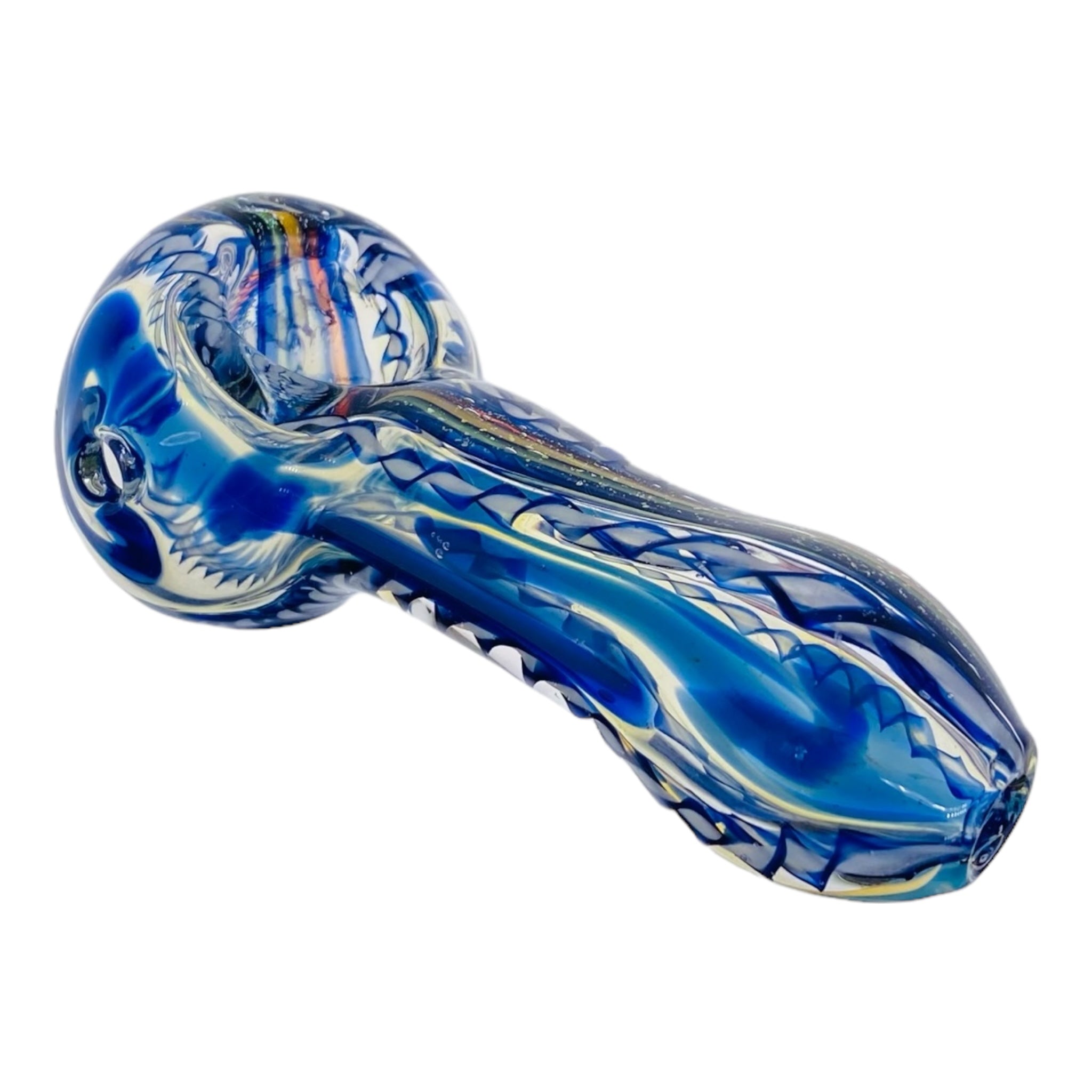 Glass Hand Pipe Blue Inside Out With Rasta Dichro