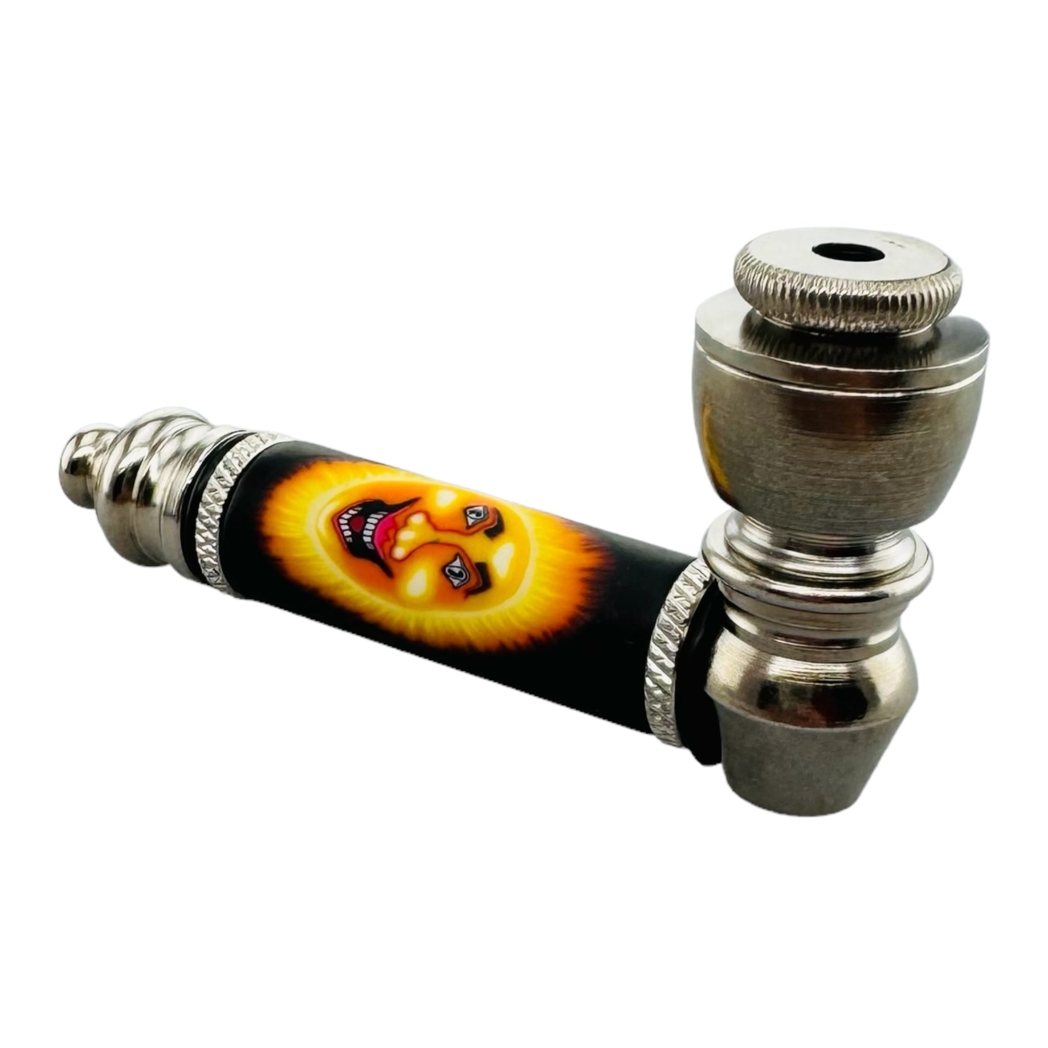 Metal Hand Pipes - Silver Chrome aluminum Hand Pipe for weed or cannabis With Happy Sun for sale