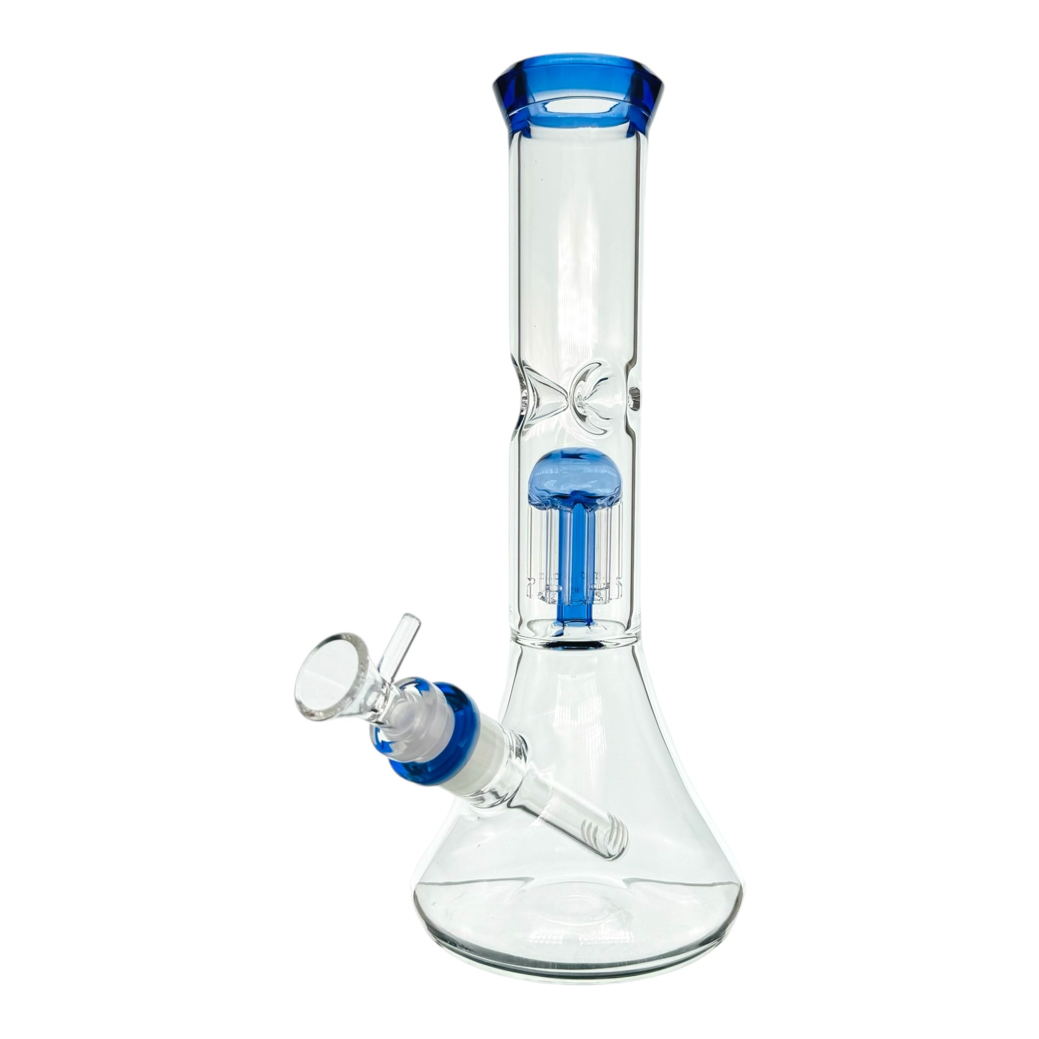 Clear Beaker Bong With Blue Tree Perc And Mouthpiece