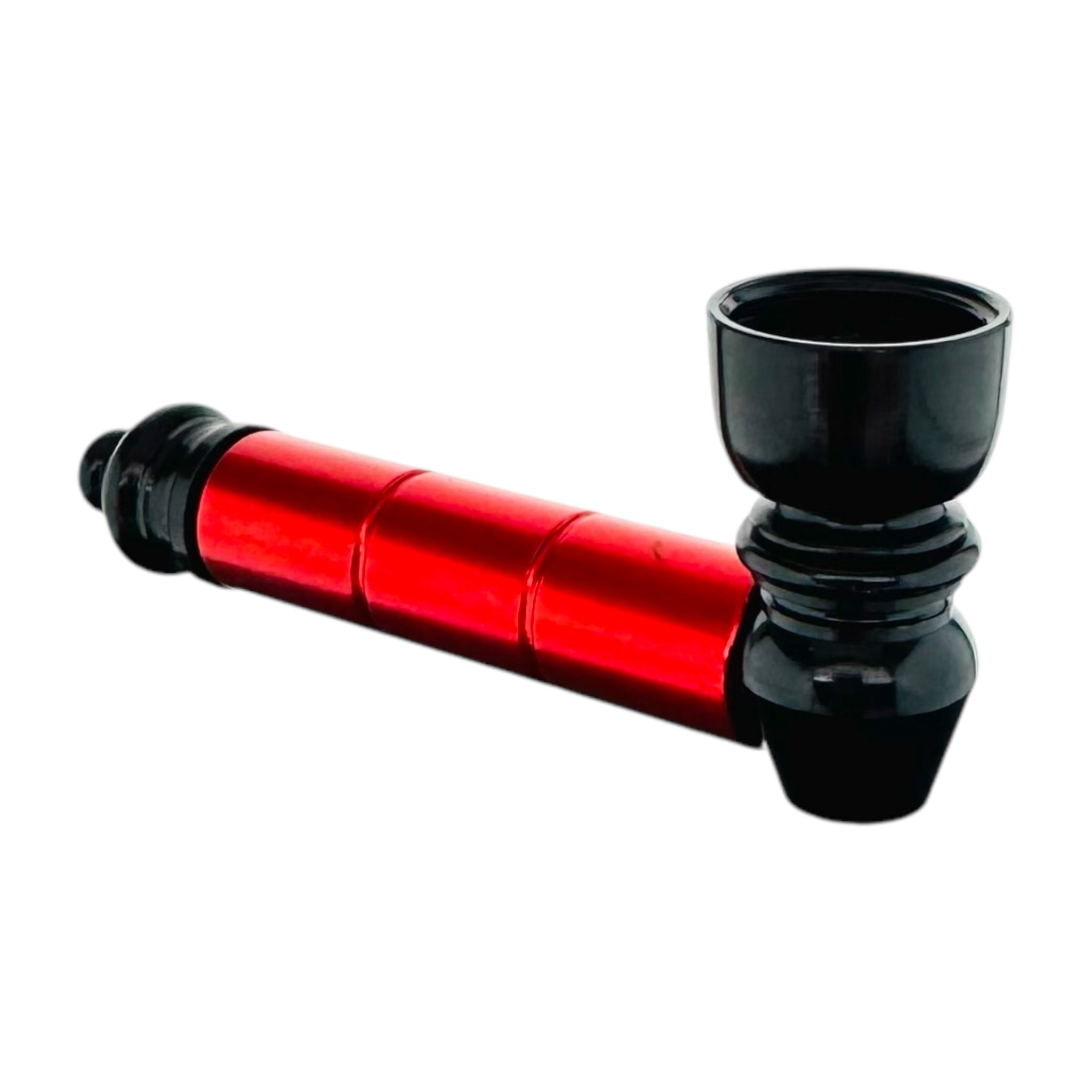 old school aluminum metal smoking hand pipe for cannabis black red